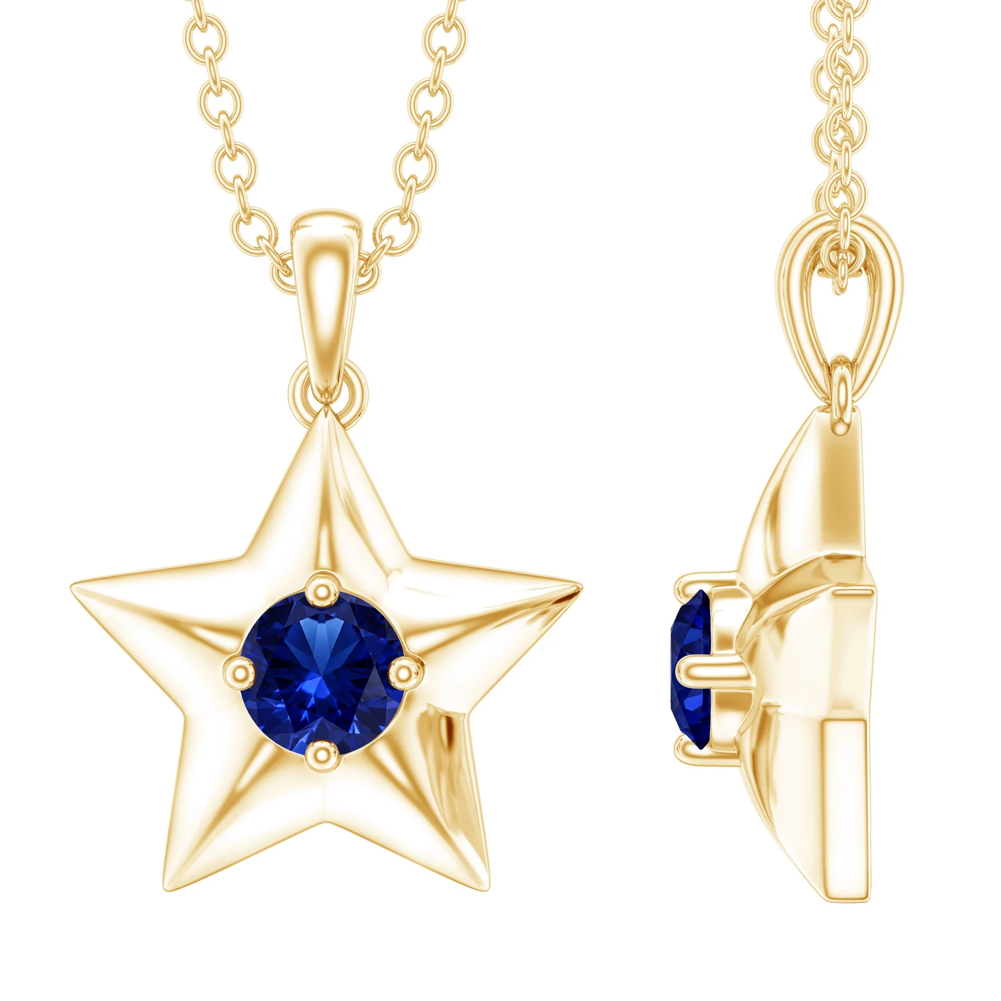 Lab Grown Blue Sapphire Star Necklace - Silver Sapphire Pendant with Chain (September Birthstone) - with Jewelry Box