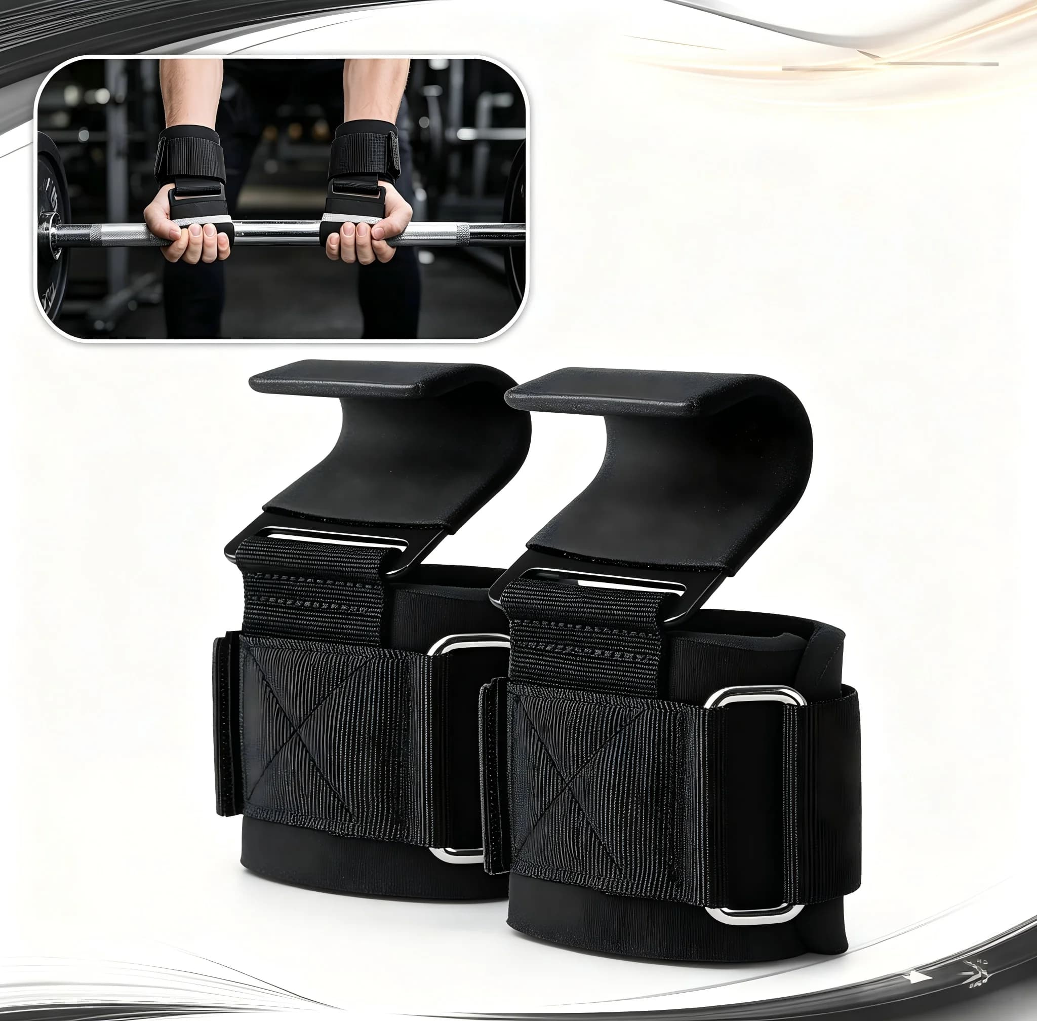 Heavy Duty Weight Lifting Hooks, Non-Slip Steel Gym Hooks with Adjustable Wrist Straps, Workout Grips for Deadlifts
