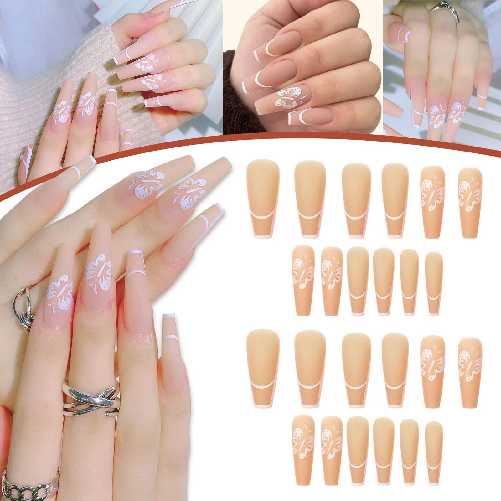 Siquannn on Nails for Wide Nail Beds Extra Long Clear Acrylic Nail Tips on Nails Coffin Clear Glitter on Nails Coffin Clear Long Nail Tips Clear Coffin Full Acrylic Nail Display