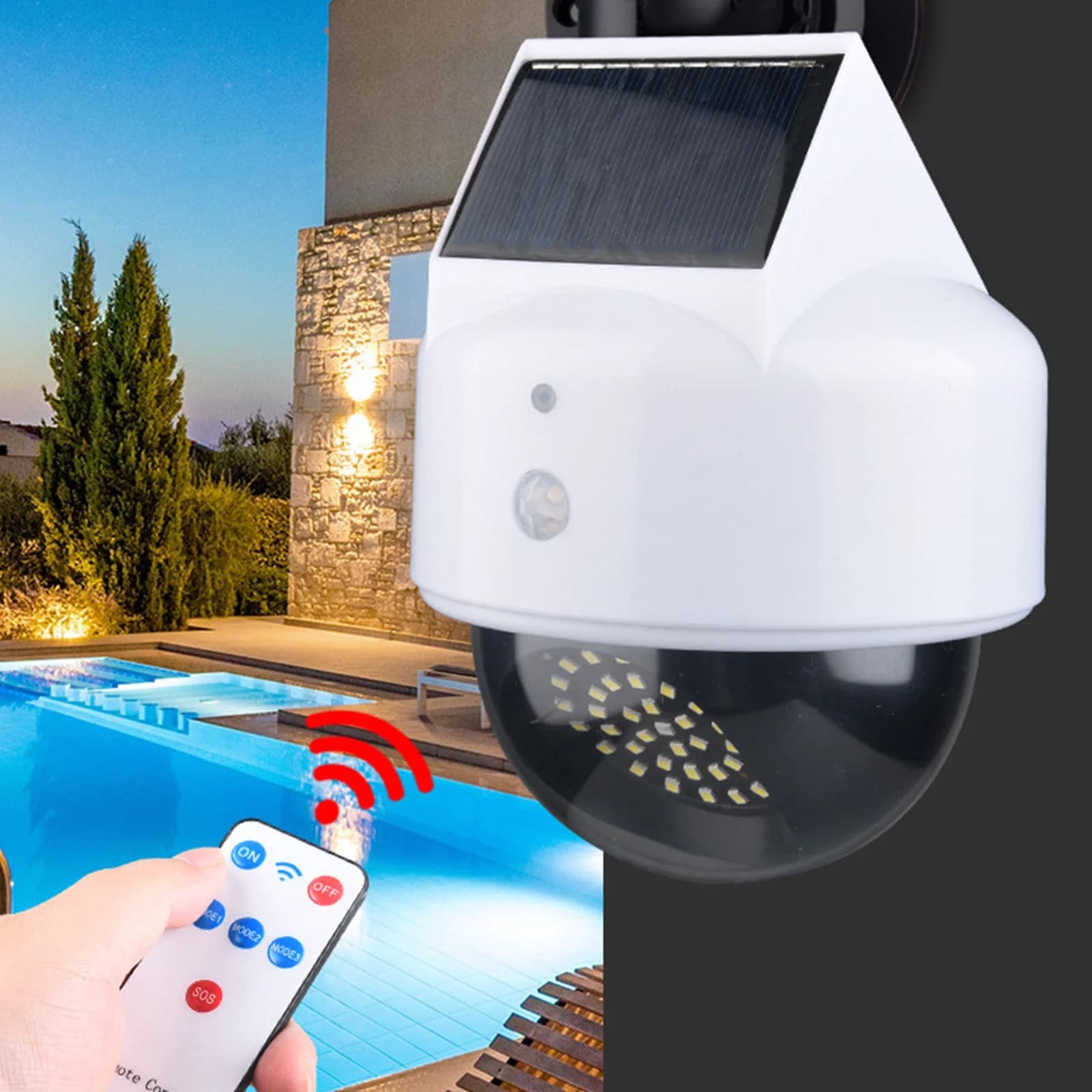Solar Security Camera, Fake Dummy Light, Motion Sensor Detector, Flashing LED Warning and Easy Wall Mount for Garden Areas, Business Premises, and Front Doorways
