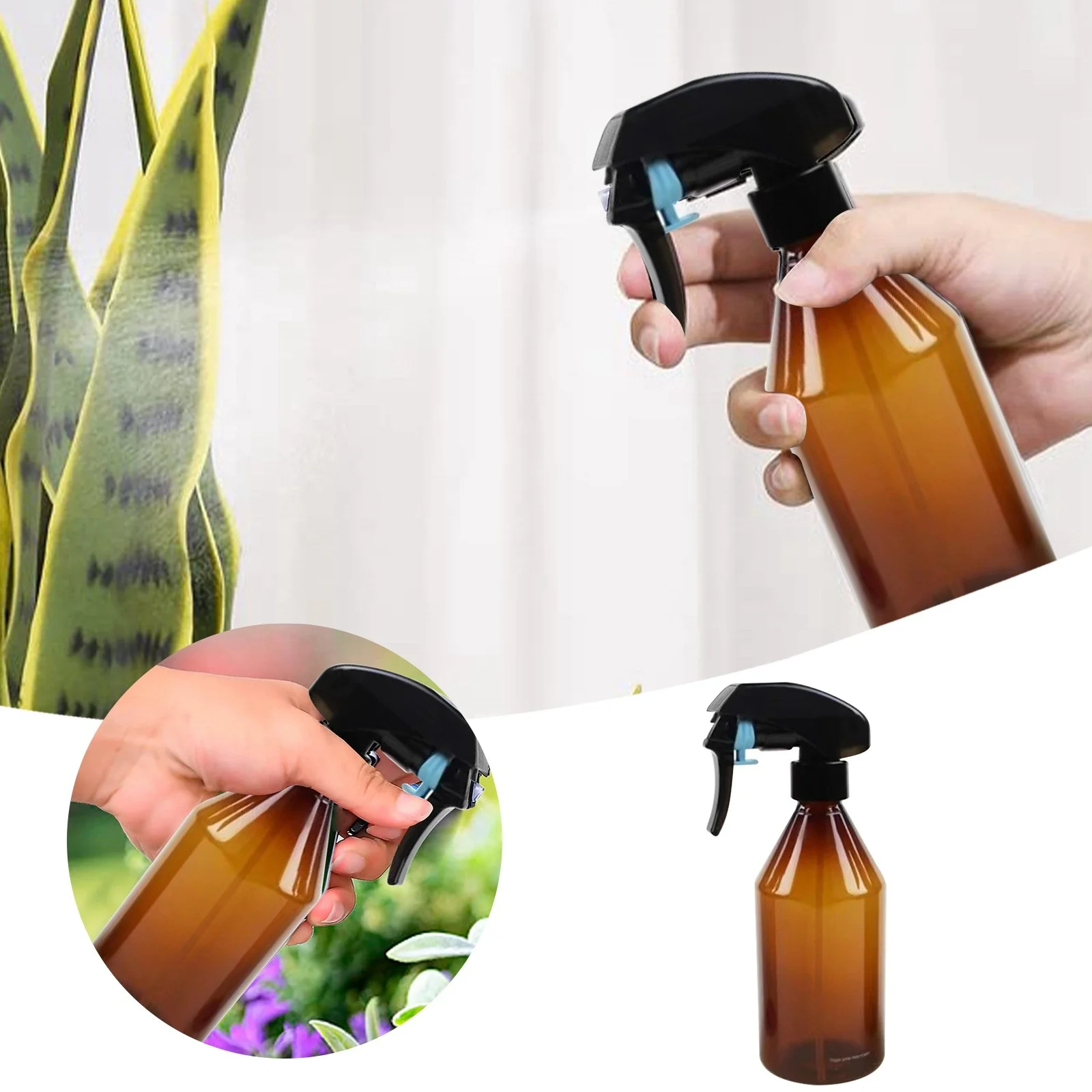 Spray Bottles 2 Practical 300ml Transparent Trigger Water Atomizer for Gardening Cosmetics Hair Care and Household Use, 300ml, Brown