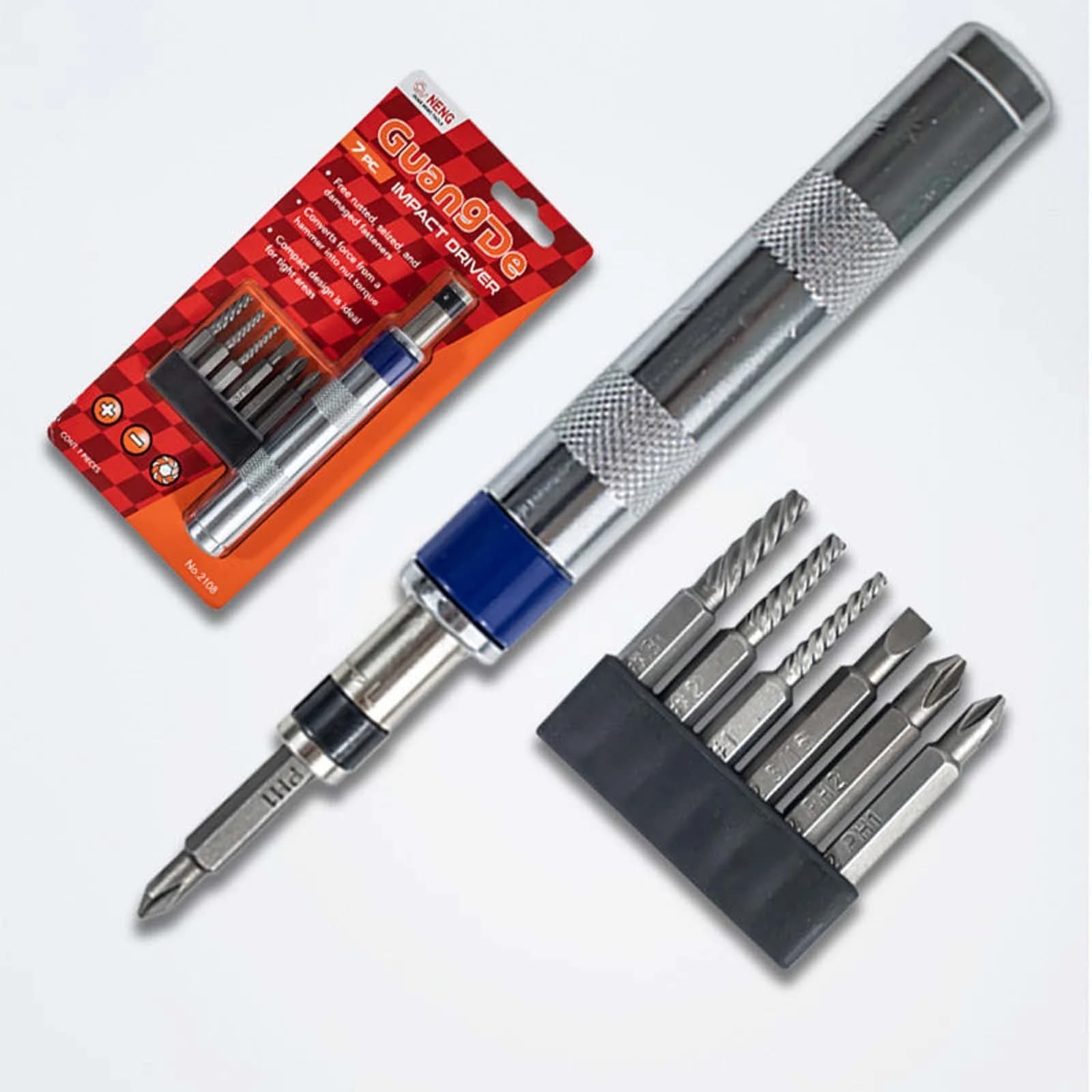 Destornillador de Mano Manual de Acero Inoxidable Reversible, Destornillador de Impacto, Mango Hexagonal Universal con Puntas Reemplazables para Todo Tipo de Tornillos, Compacto y Portátil, Ideal para el Hogar, Taller y Reparaciones Automotrices