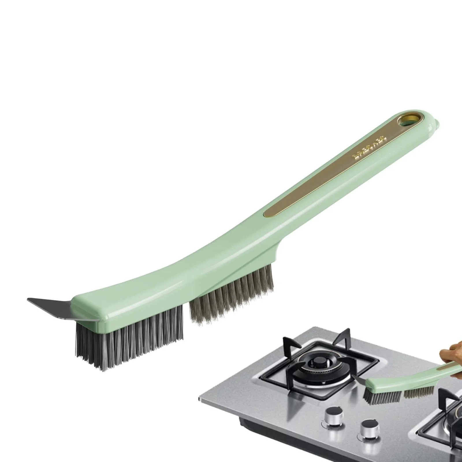 Steel Bristle Brush and Scraper, Clearance, Stainless Steel Brush with Heavy Duty Bristles Steel Head, 2 in1 Gas Stove Cooker Brush Kitchen Cleaning Tool(A)
