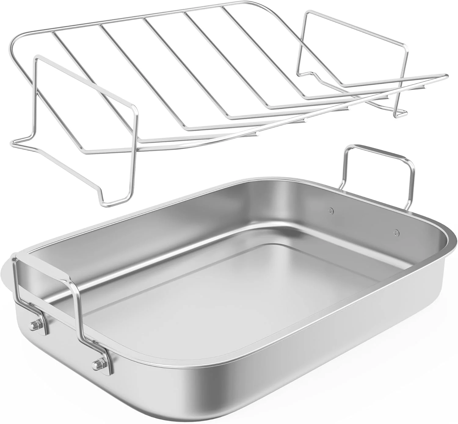 Sunvivi Bandeja para Asar de 15.6" con Rejilla en Forma de V, Asador Profundo de Pavo de Acero Inoxidable, Apto para Lavavajillas