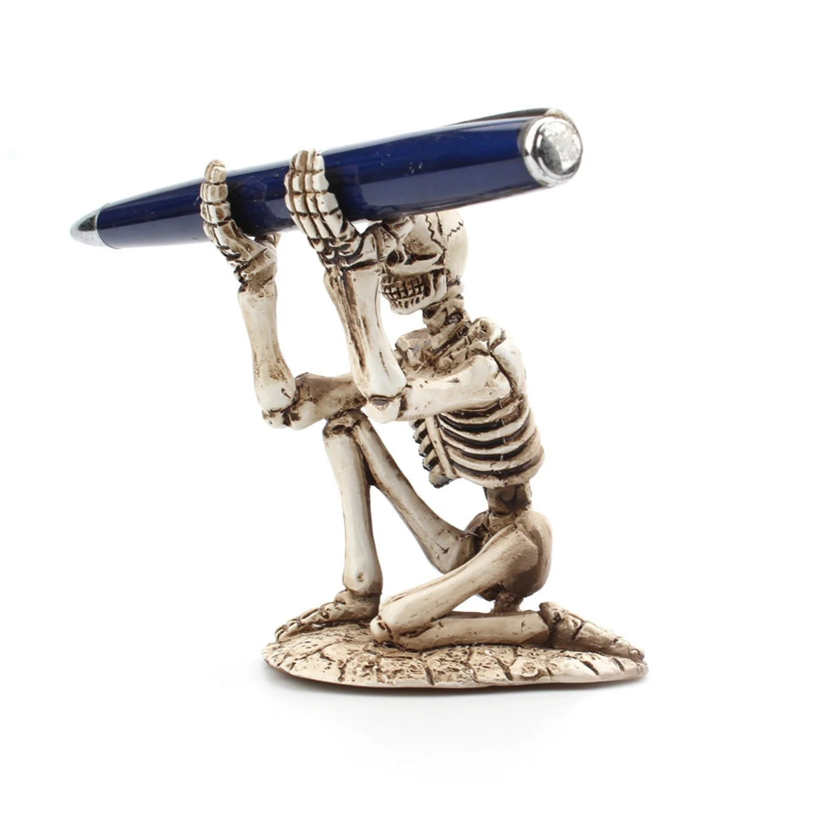 THHEIC Skull Pen Holder Pencil Organizer, Halloween Skeleton Desktop Storage Rack, Makeup Brush Display Stand for Home Office Desk Halloween Tabletop Decor