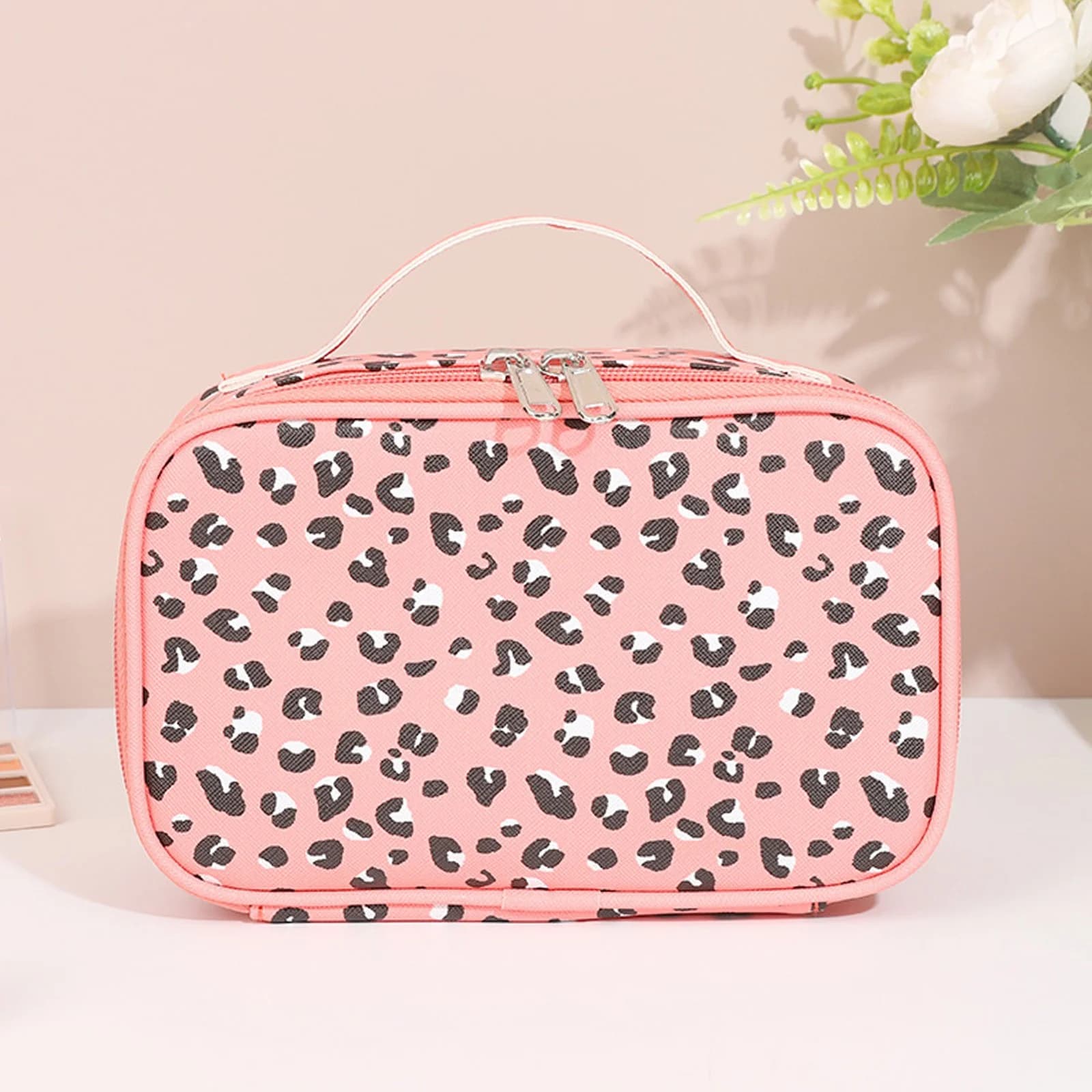 TUOBARR Large Capacity Travel Makeup Bag,Portable Cosmetic Bag Imitation Leather Osmetic Bag Large Opening Design Makeup Organizer Bag