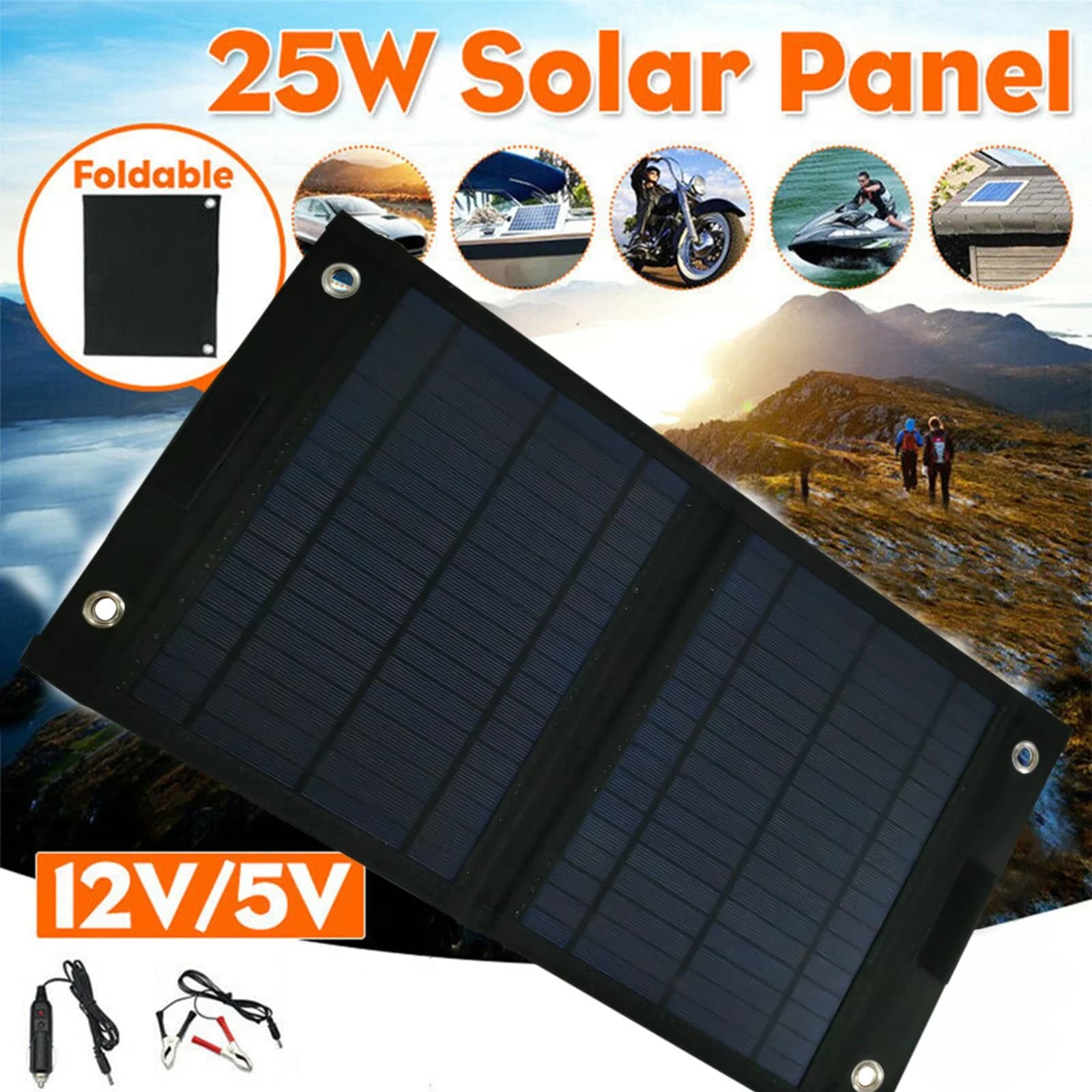 Tarmeek 25W Portable Foldable Solar Panel Charger with 12V/5V USB Output, High Efficiency ETFE Film, Waterproof for Car Battery EV Charger Outdoor Camping RV Emergency Use