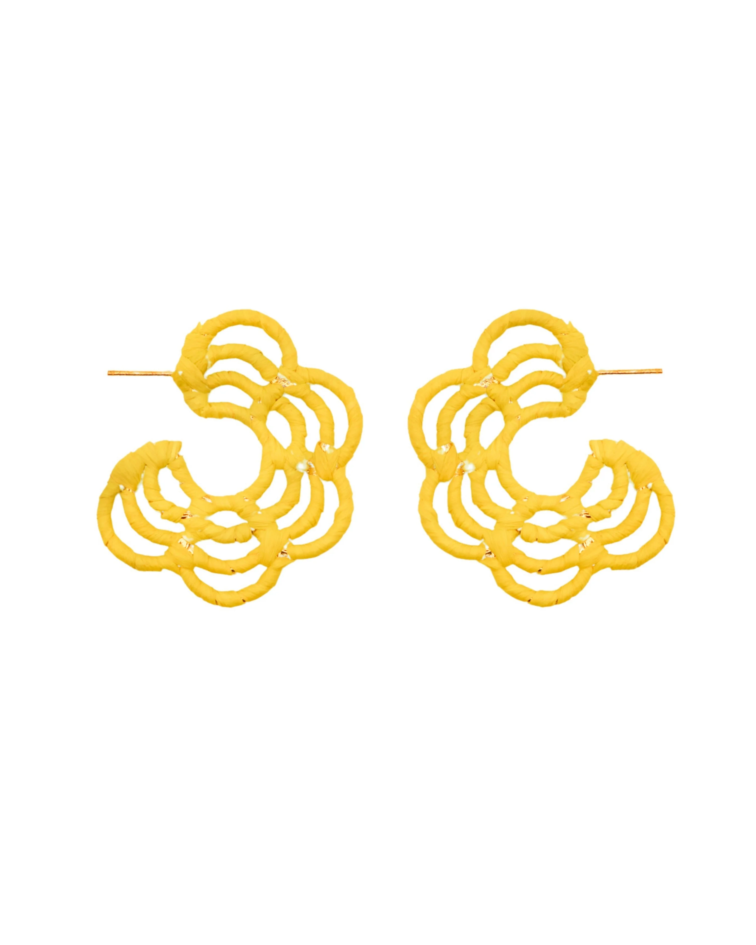 Raffia Wrapped Hoop Earrings, Pale Yellow, 1 Pair
