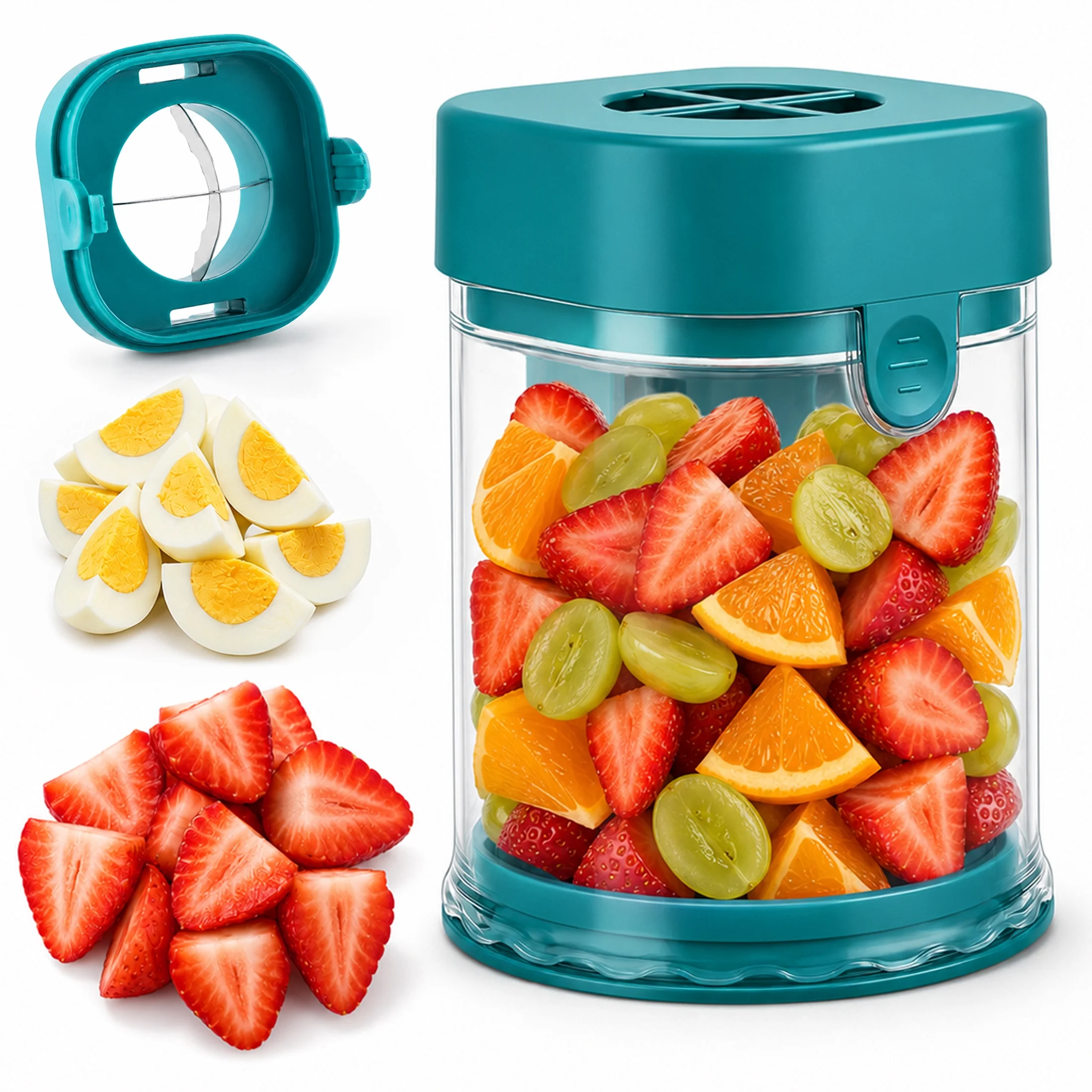 Topsome Grape Cutter, 4-Way Grape Slicer with Stainless Steel Blades, Fruit Slicer Cup for Cherry Tomato, Strawberry, Banana and Egg, Kitchen Gadget for Fruit Salad and Meal Prep