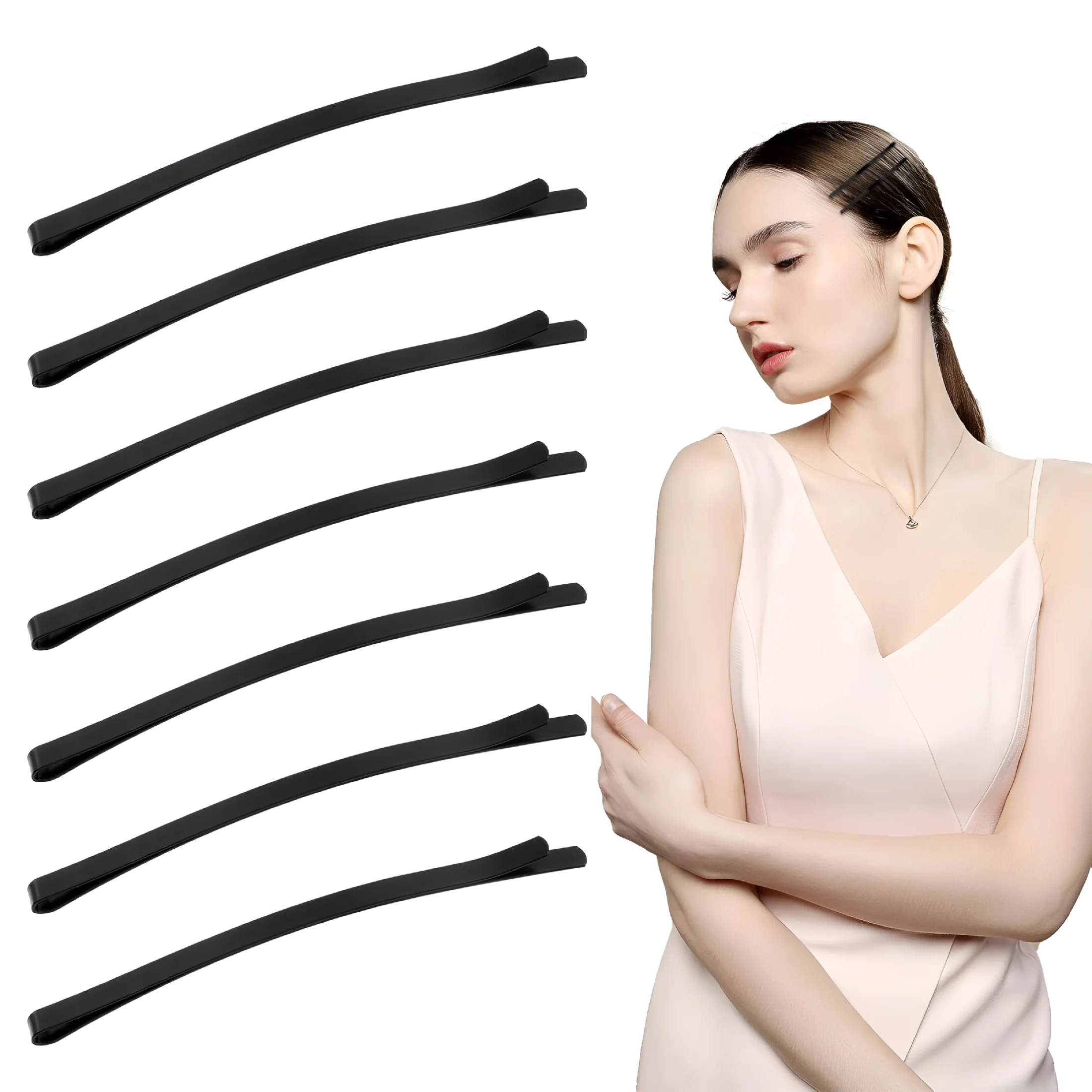 VANIDO 30 Pzas Negro Jumbo Bobby Pins, Pinzas de Metal Curvas de 3.3 Inch para Cabello Grueso y Largo, Horquillas Grandes Herramientas de Peinado para Recoger