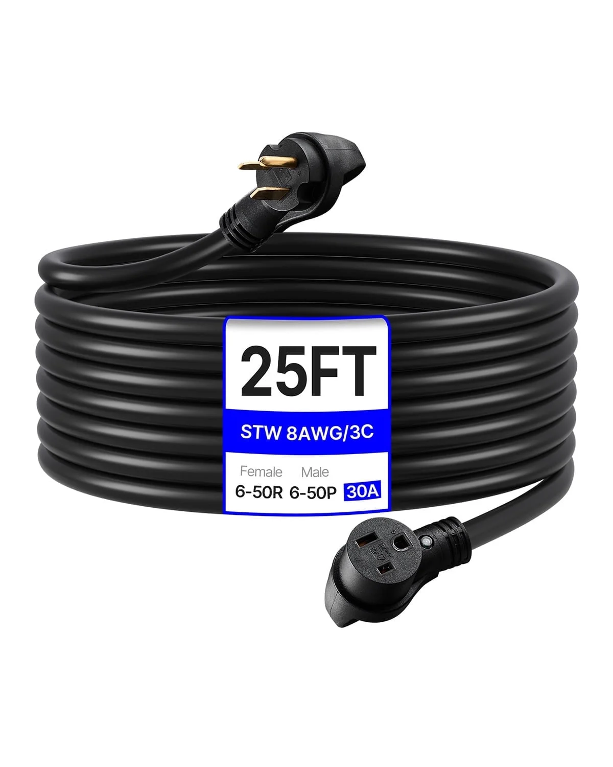 VEVOR Cable de Extensión para Generador de 30A 25Ft 250V/7500W Cable de Alimentación de Servicio Pesado, NEMA 6-50R NEMA 6-50P SWT 8AWG Cable de Extensión Flexible para Soldador, para Generadores, Listado ETL