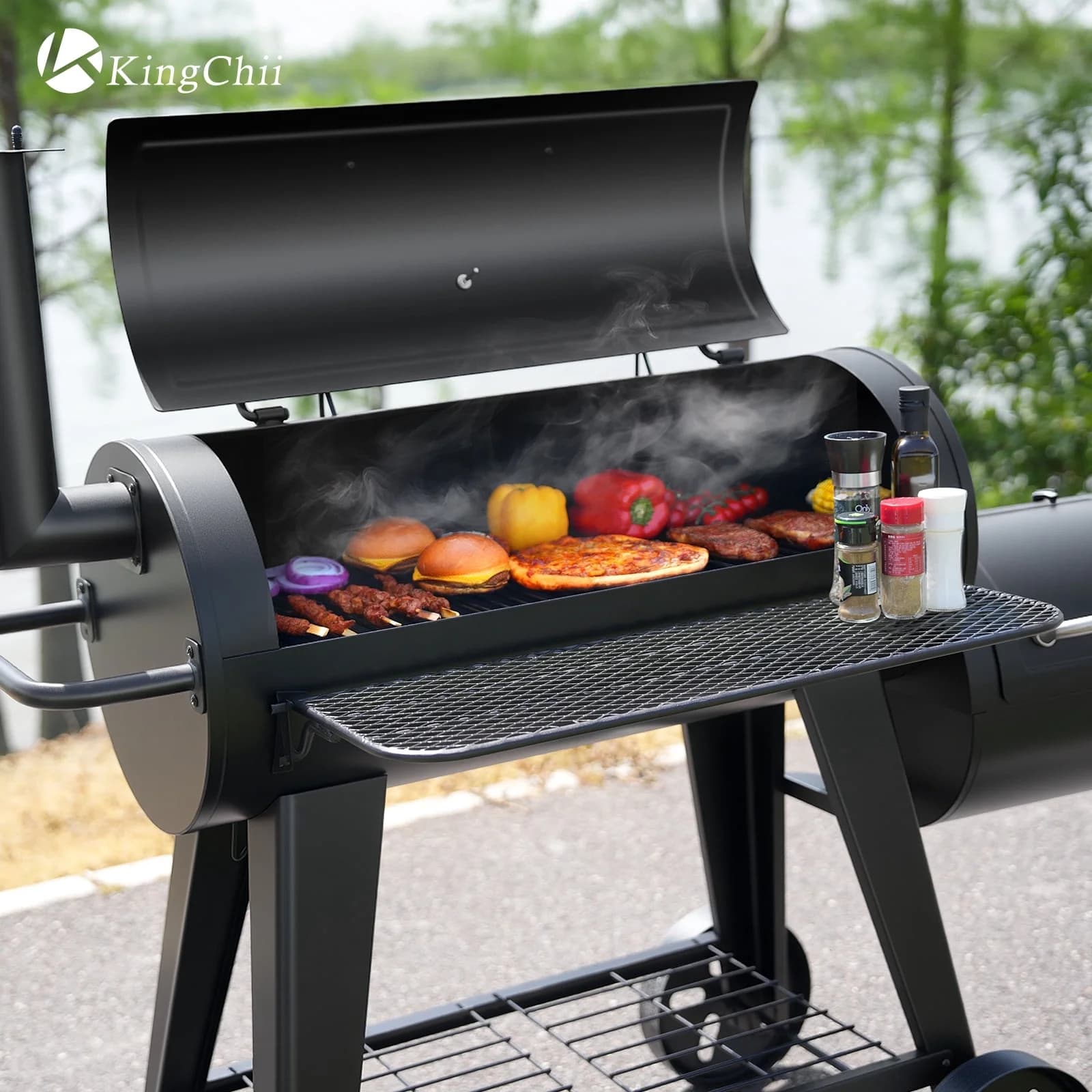 KingChii Heavy Duty Charcoal Grills with Charcoal Wood Offset Smokers for Outdoor Patio BBQ Grilling, 729 SQ.IN