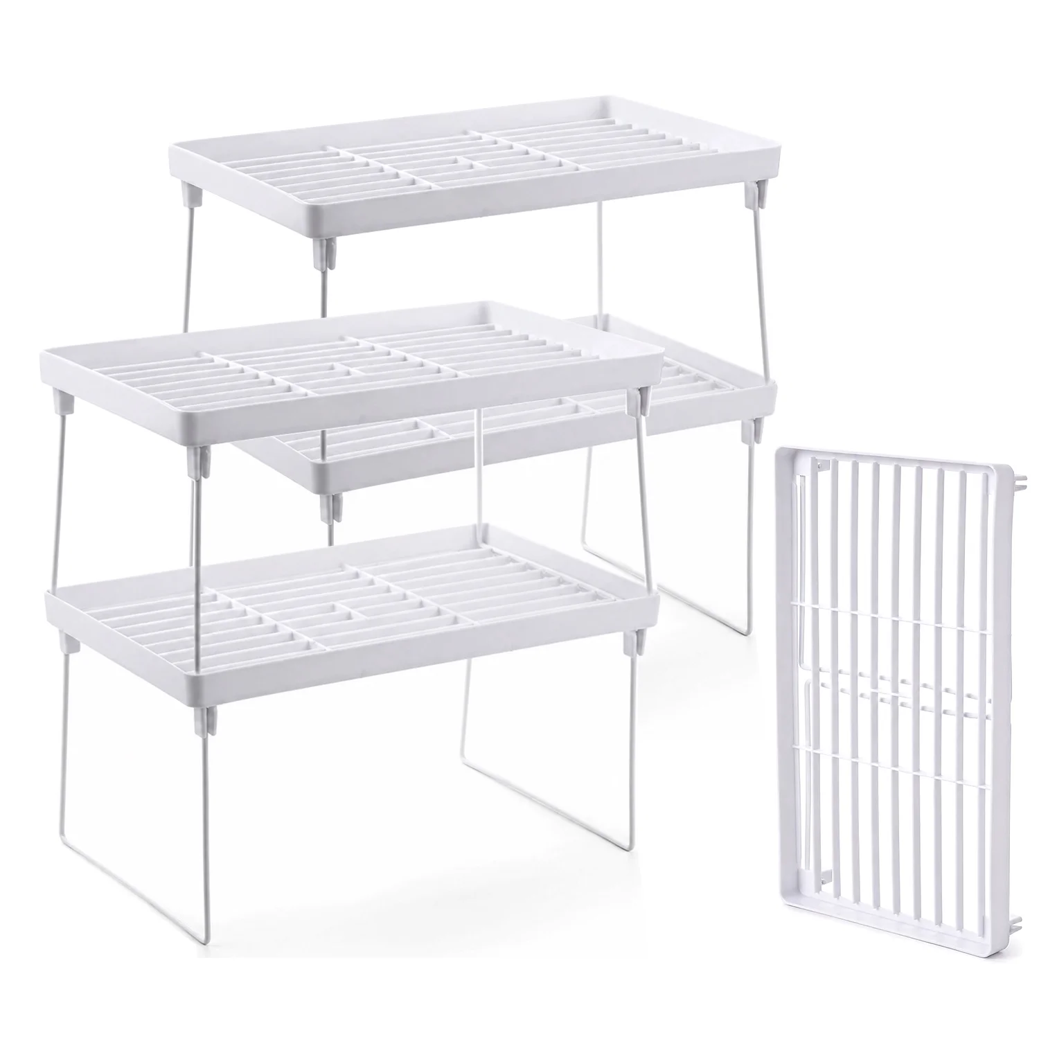 Vorfor 4Pcs Stackable Cabinet Shelf Organizer Foldable Rack, Storage Shelves Stackable Expandable Storage Racks for Counter Cabinets, Pantry, Bathroom
