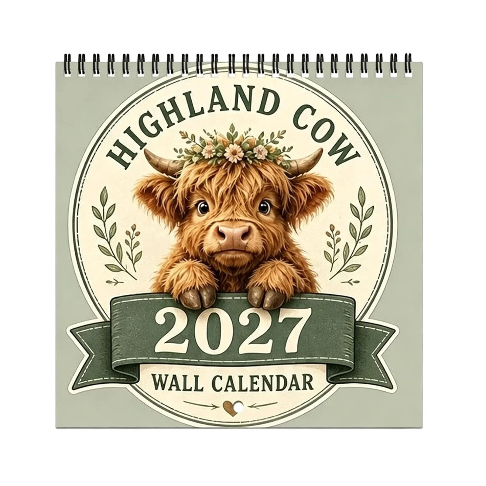 Wall Calendar 2027 with Highland Cow Pages, Monthly Planning Calendar 8 in for Home, Office, Classroom Schedules and Appointment Organization
