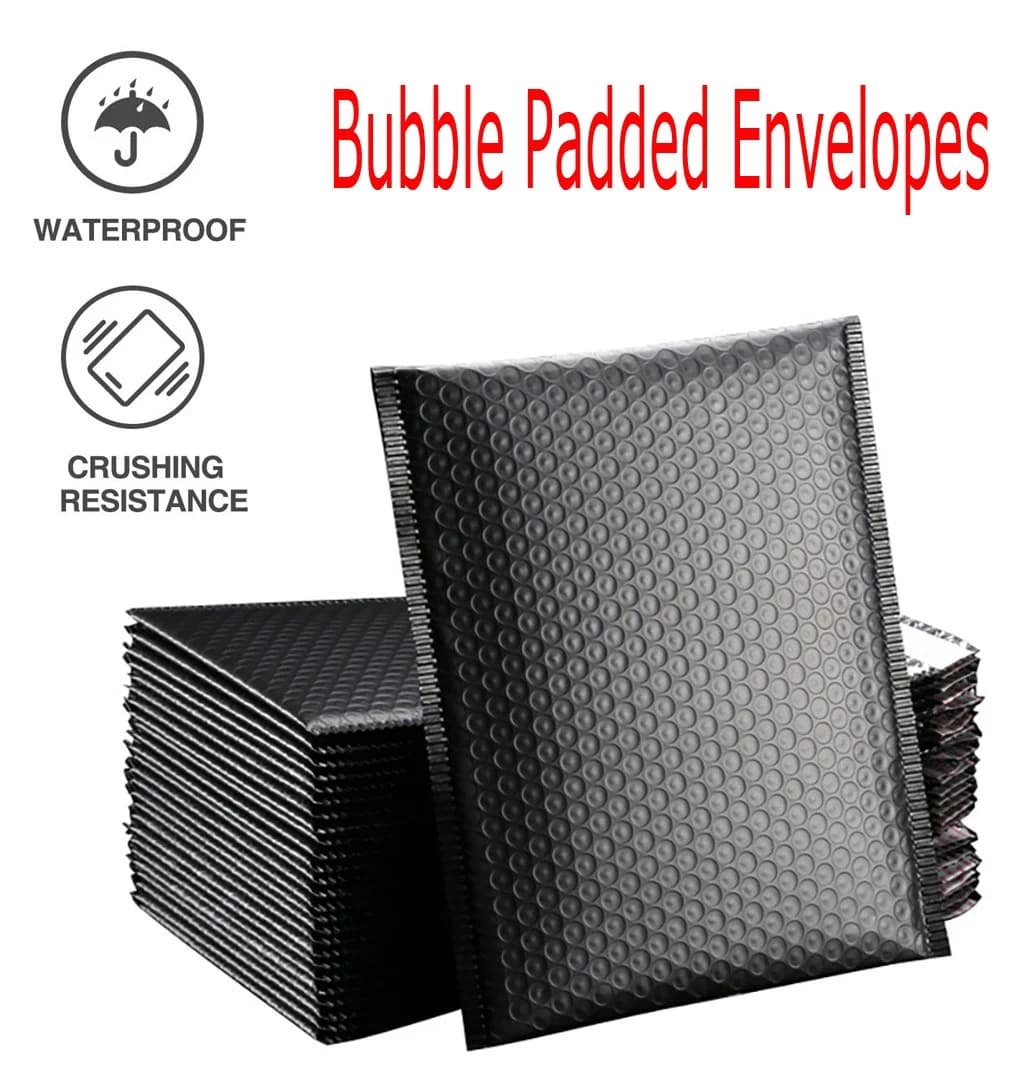 Waterproof Bubble Mailers, 50 Pack Black Padded Shipping Envelopes For Small Business Mailing Packaging Dery
