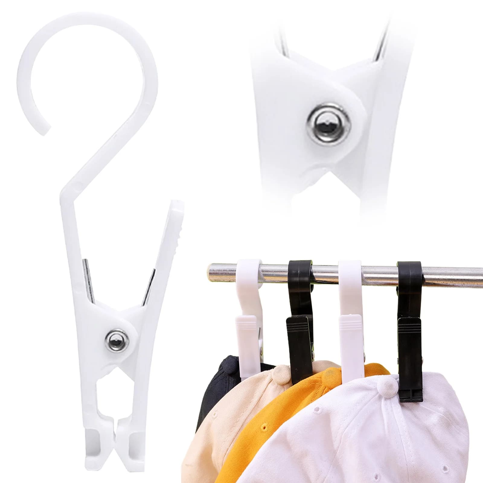 White Multi-Function Hat Clip Hook, Strong Tent Pole Clip with Hook for Hanging Camping Gear and Accessories, 1-Pack