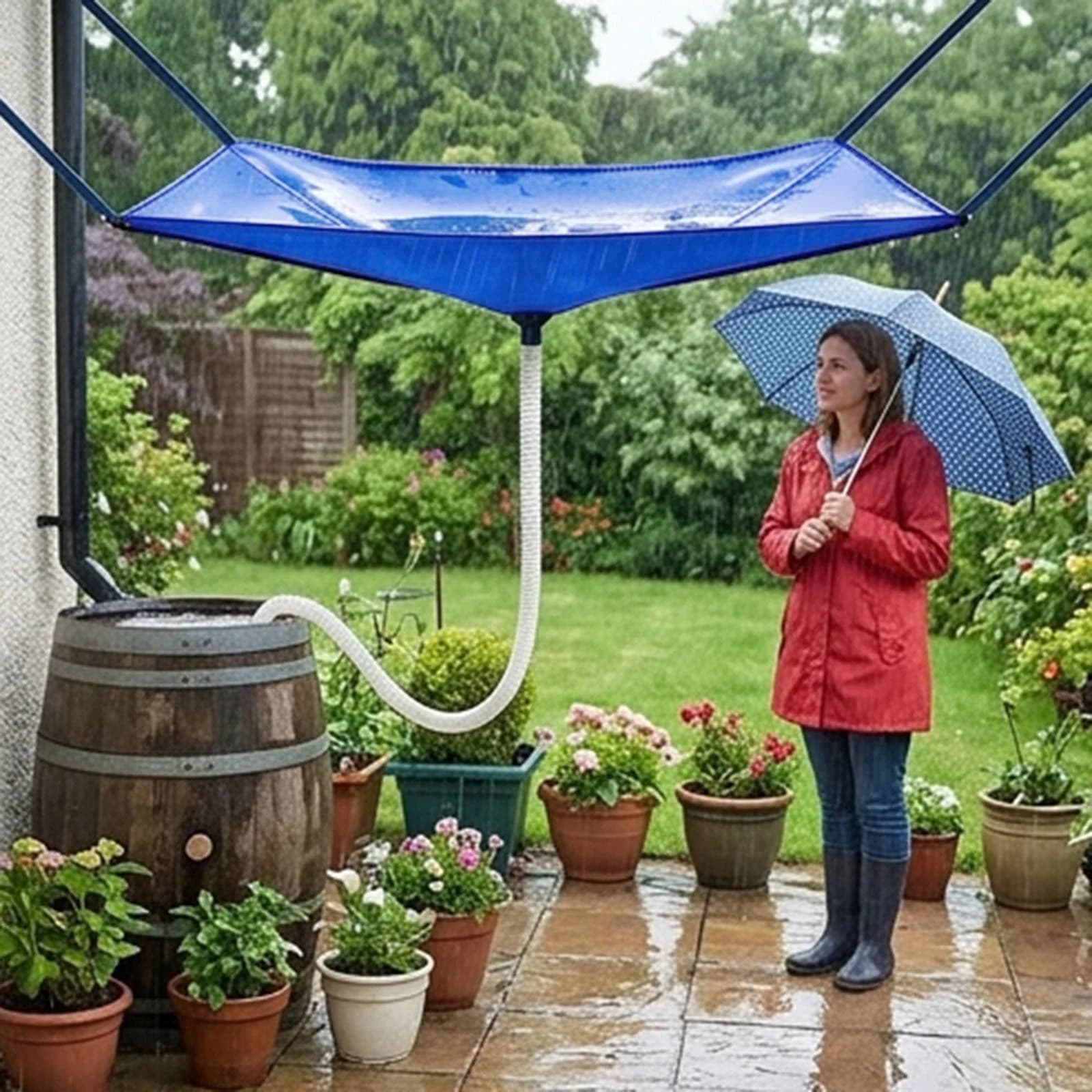 XINGXIANG - Rainwater Collection System with Hose - Water Storage Bag | Rain Catcher | Reusable Roof Drain Fitting Tarp | Water Diverter for Lawn Outdoor Backyard Garden Balcony Camping Greenhouse