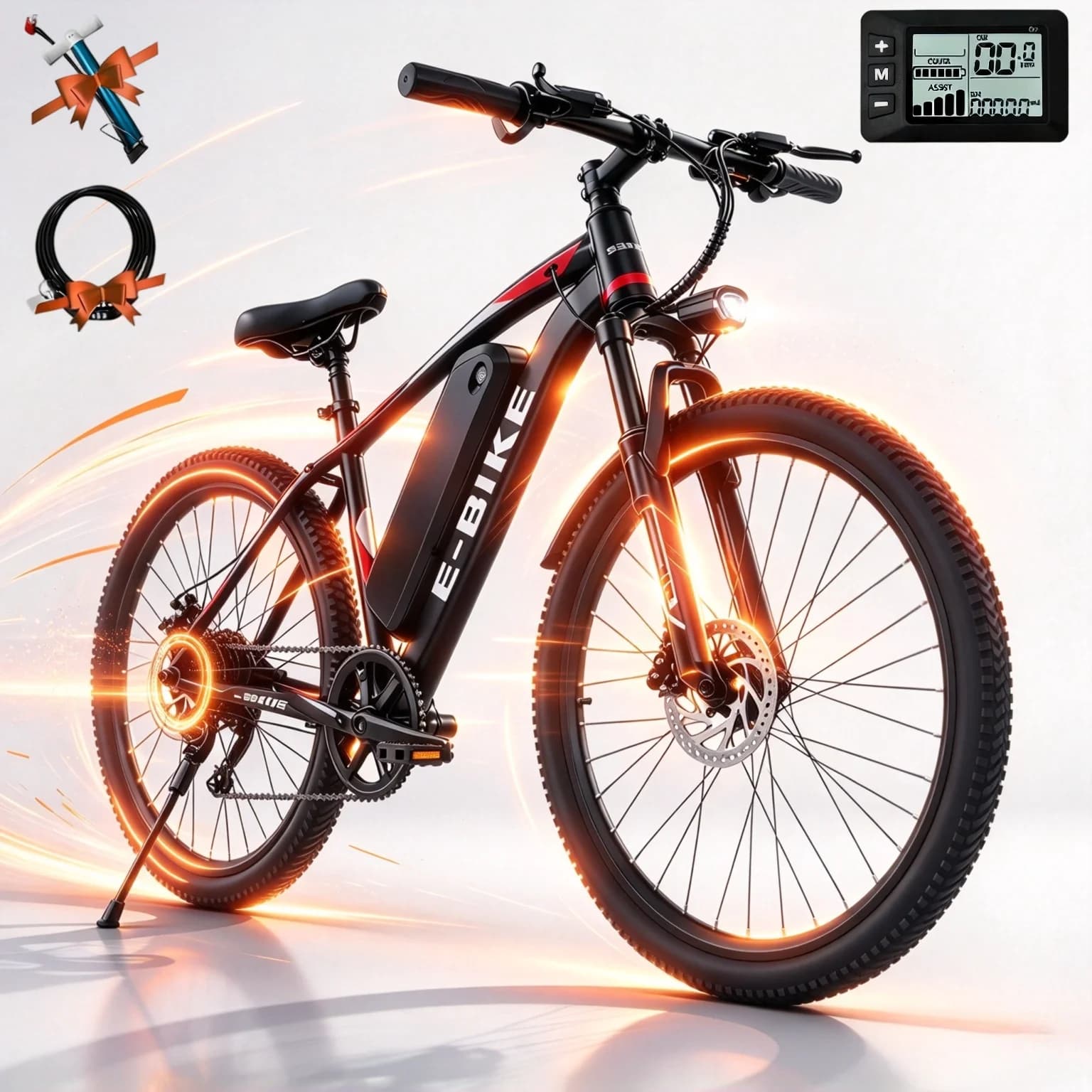 XKJ Electric Bike for Adults,26Electric Mountain Bike 576Wh Internal Battery & LCD Display, with 7-Speed, 25MPH,Ebike,Full Suspension, 800W (Peak) Motor Commuter Electric Bicycle,UL2849