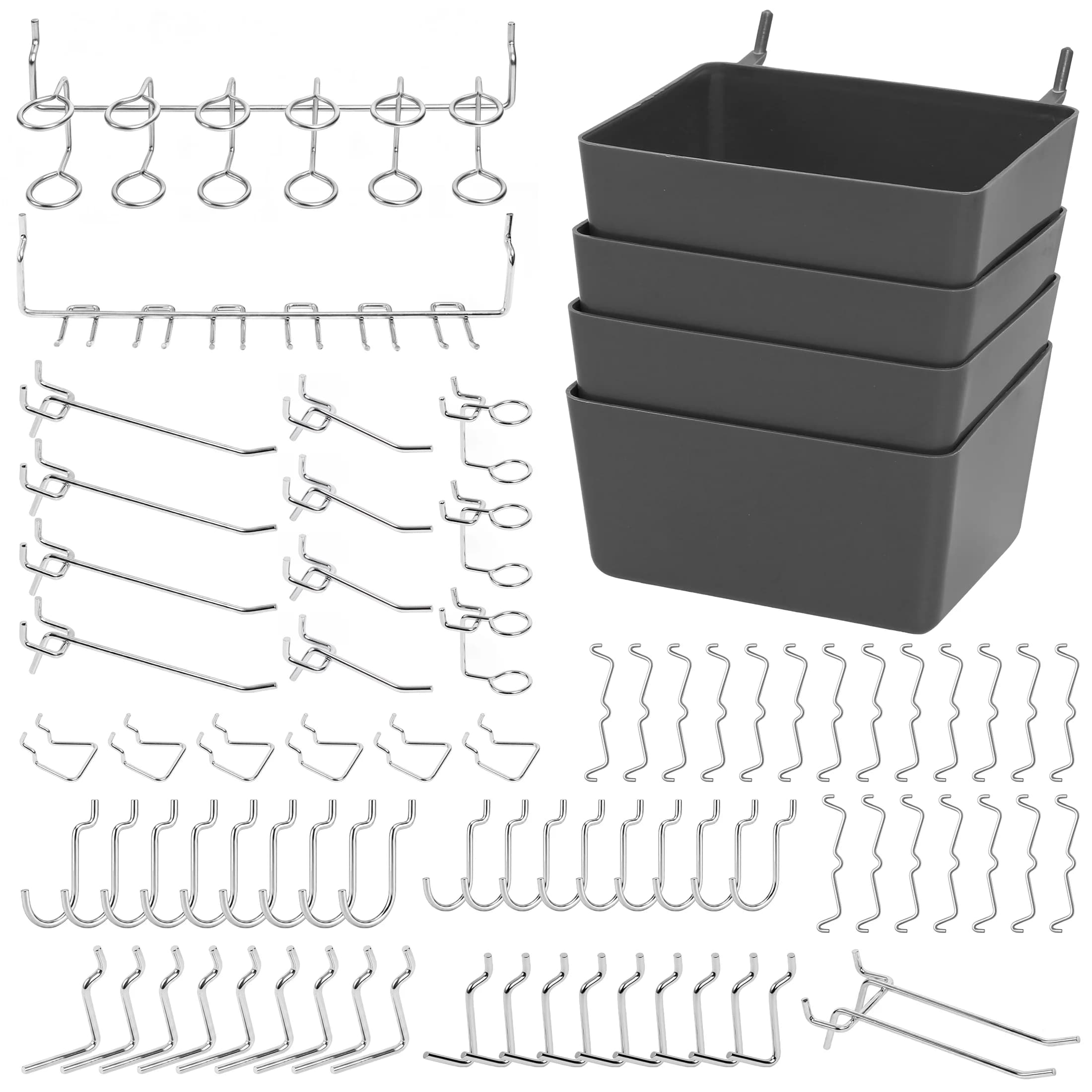 Yalumo 80 Pcs Pegboard Hooks Kit, Peg Board Organizer Accessories with Bins , Fits 1/8 or 1/4 Inch Metal Peg board Hooks for Hanging Storage Garage Workshop