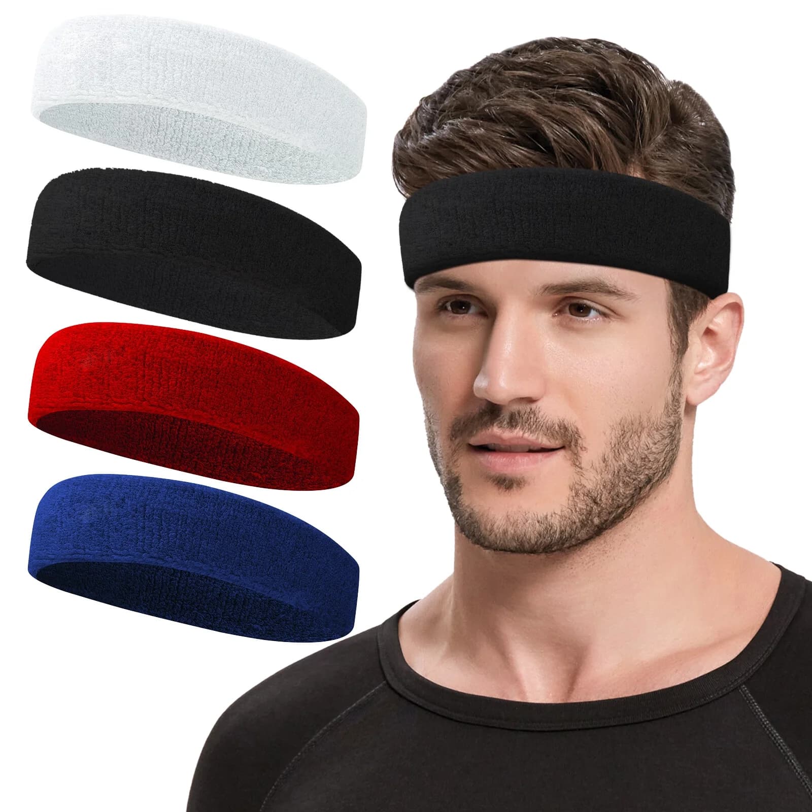 ZOUYUE Sweat Bands Headbands for Men Women, Cooling Headband Pack of 4 Workout Sweatbands Moisture Wicking Absorbent Head Bands, Stretch No Slip Men's Headbands for Yoga Running Sports Hiking