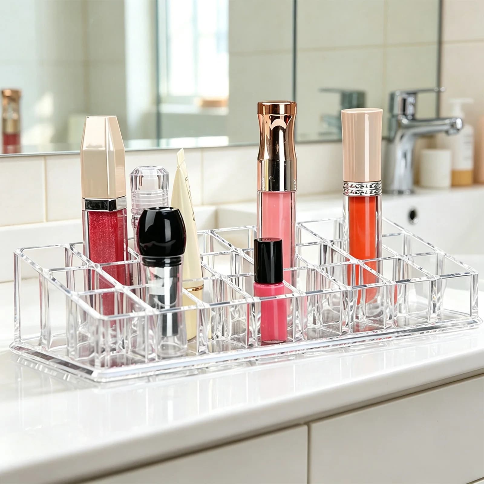 ddioayh Lipstick Organizer 24 Slots Makeup Storage Box Cosmetic Lipstick Holder for Vanity Dresser Desk Cosmetic Makeup Organizer Box