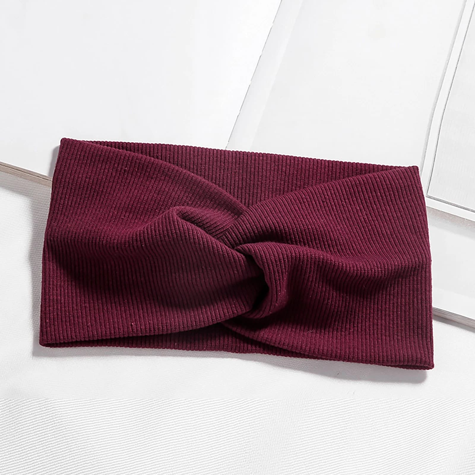 siminsem Women Wide Knitted Twist Headband Soft Stretchy Yoga Hair Band - Non Slip Cotton Sports Headband for Running Workout Gym Sweat Absorbing Boho Hair Accessories One Size, Red,One Size