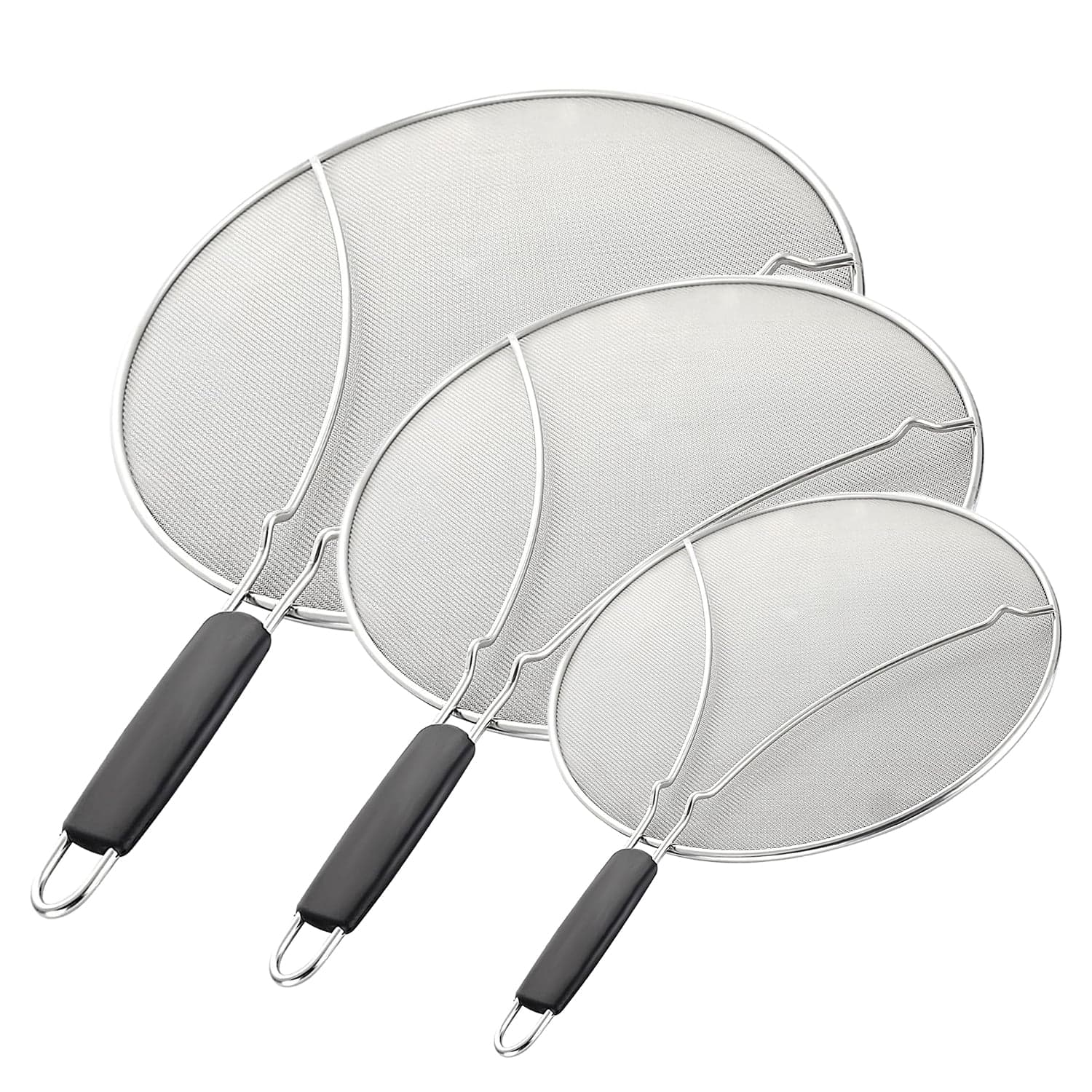 Behome 3 Pack Splatter Screen Set for Frying Pan, 13", 11.5", 9.5" Stainless Steel Grease Splatter Guard, Heat-Resistant Handle, Oil Splash Cover for Bacon, Fried Chicken & Cooking
