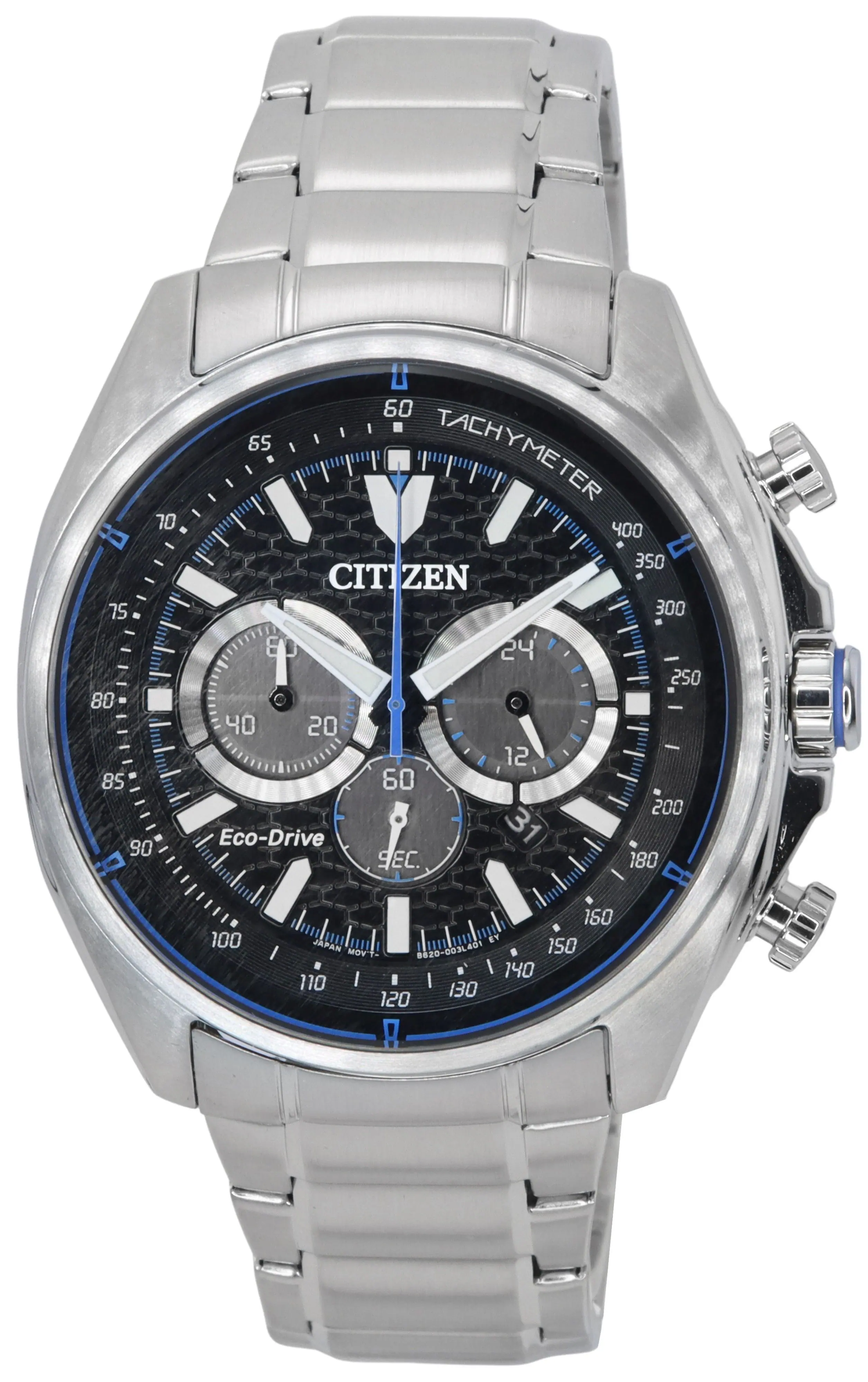Citizen - Eco-Drive Chronograph Stainless Steel Dial CA4560-81E 100M Men's Watch - Black