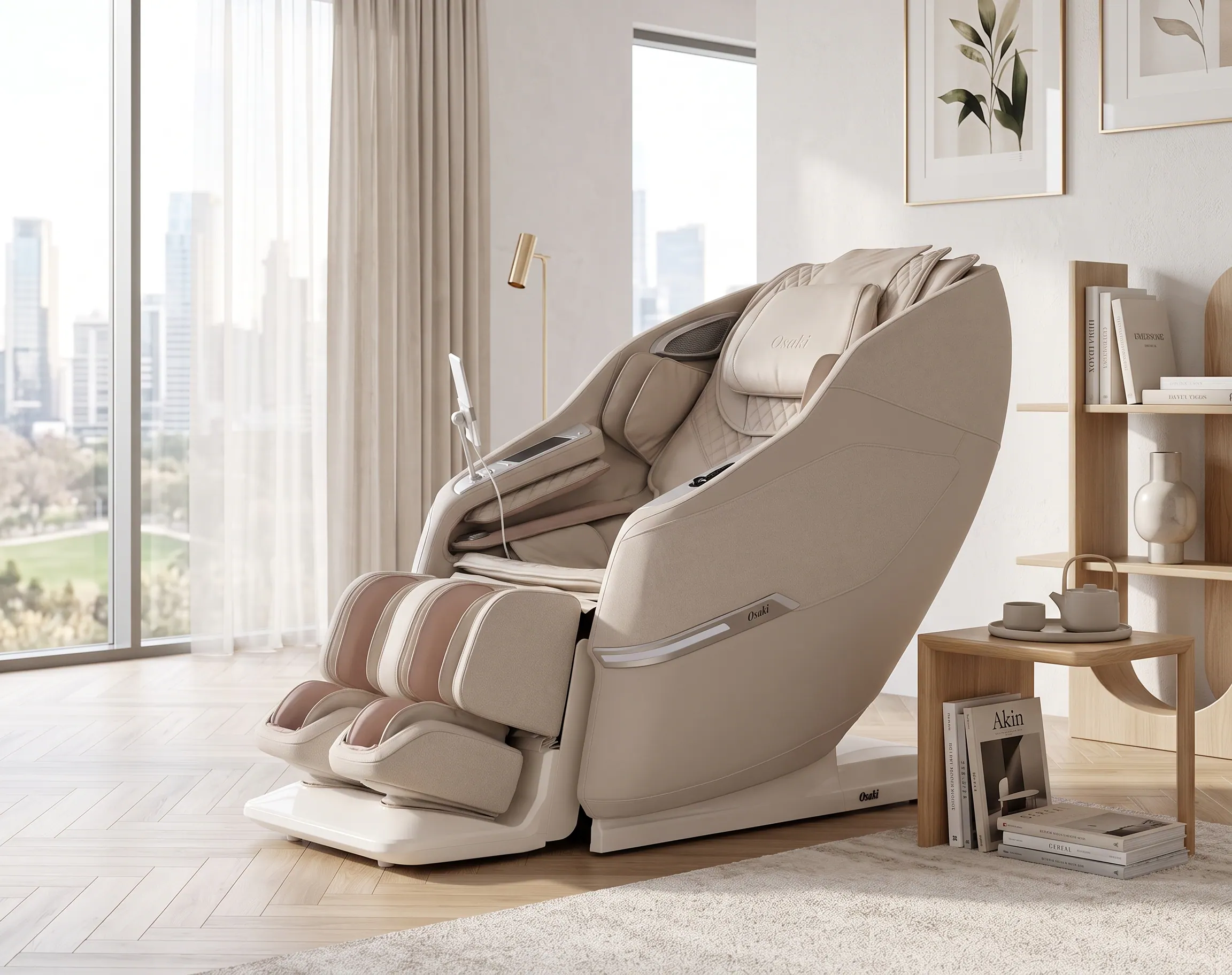 Osaki - 4D Aeris Duo Mech AI Massage Chair with Advanced Dual Massage, Ankle Stretch, Air Cooling Tech - Taupe