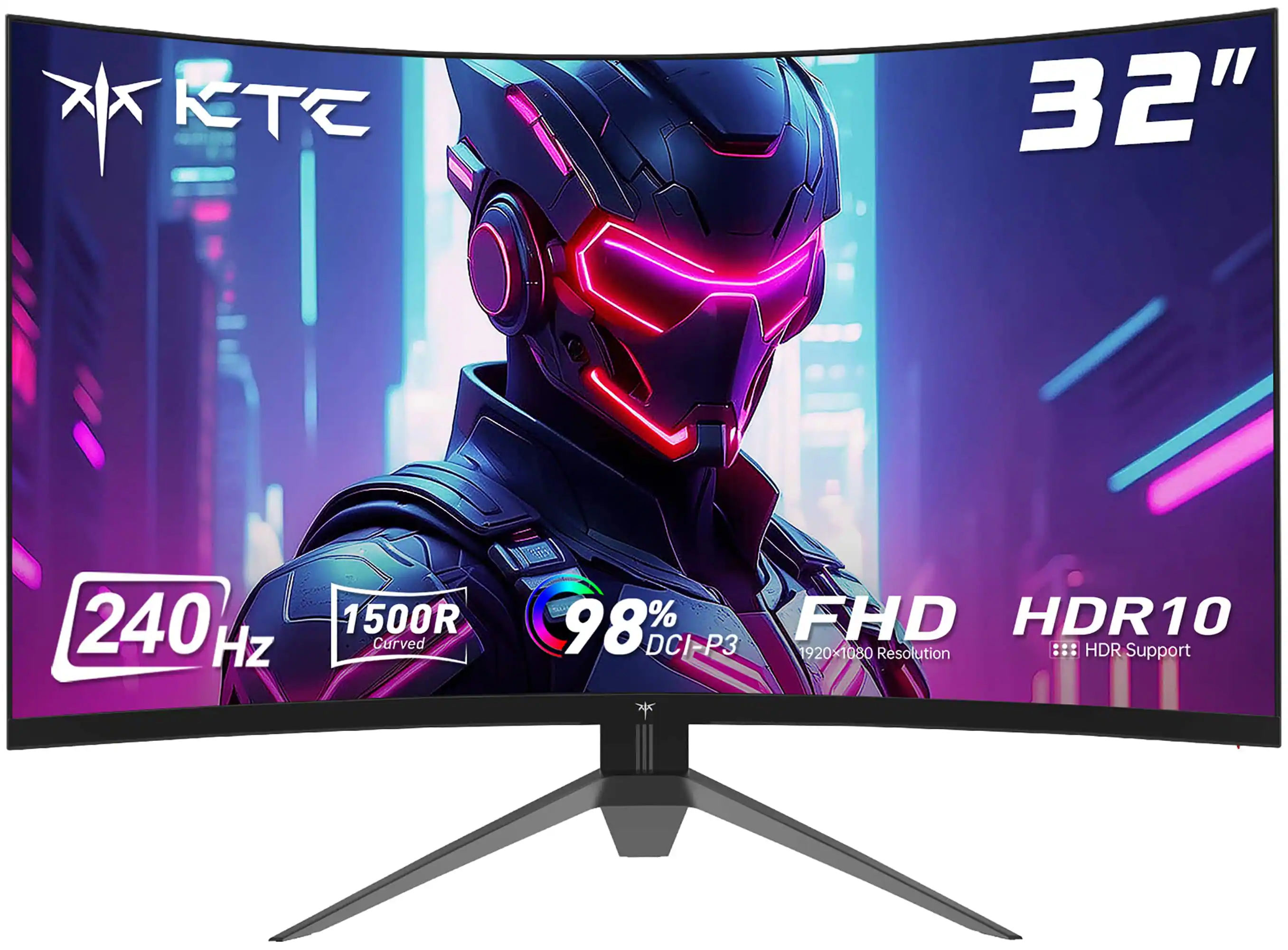 KTC - 32" 1500R Curved HVA Gaming Monitor with Adaptive Sync, 240Hz FHD 1080p, VESA, HDR10, 2x HDMI 2.0/DP 1.4