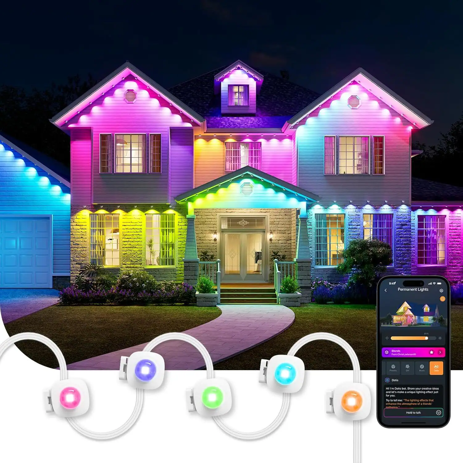 Linkind - Smart Permanent Outdoor Lights 100ft, RGBTW, IP67 Waterproof, Holiday & Daily Use