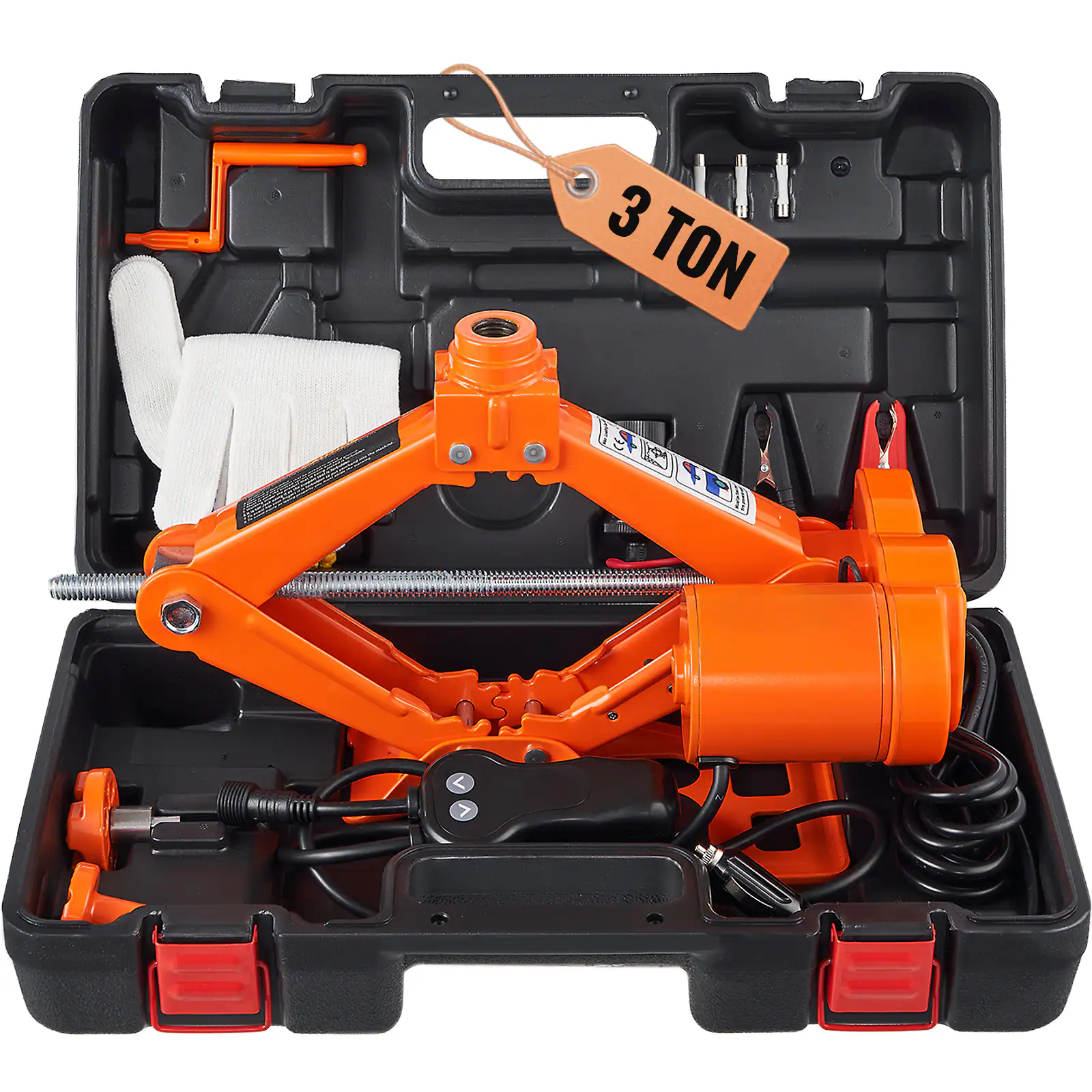 VEVOR - Electric Car Jack, 3 Tons /6600 lbs Scissor Jack, 12V Electric Automatic Jack with Double Saddles and Remote Control - Orange;Black