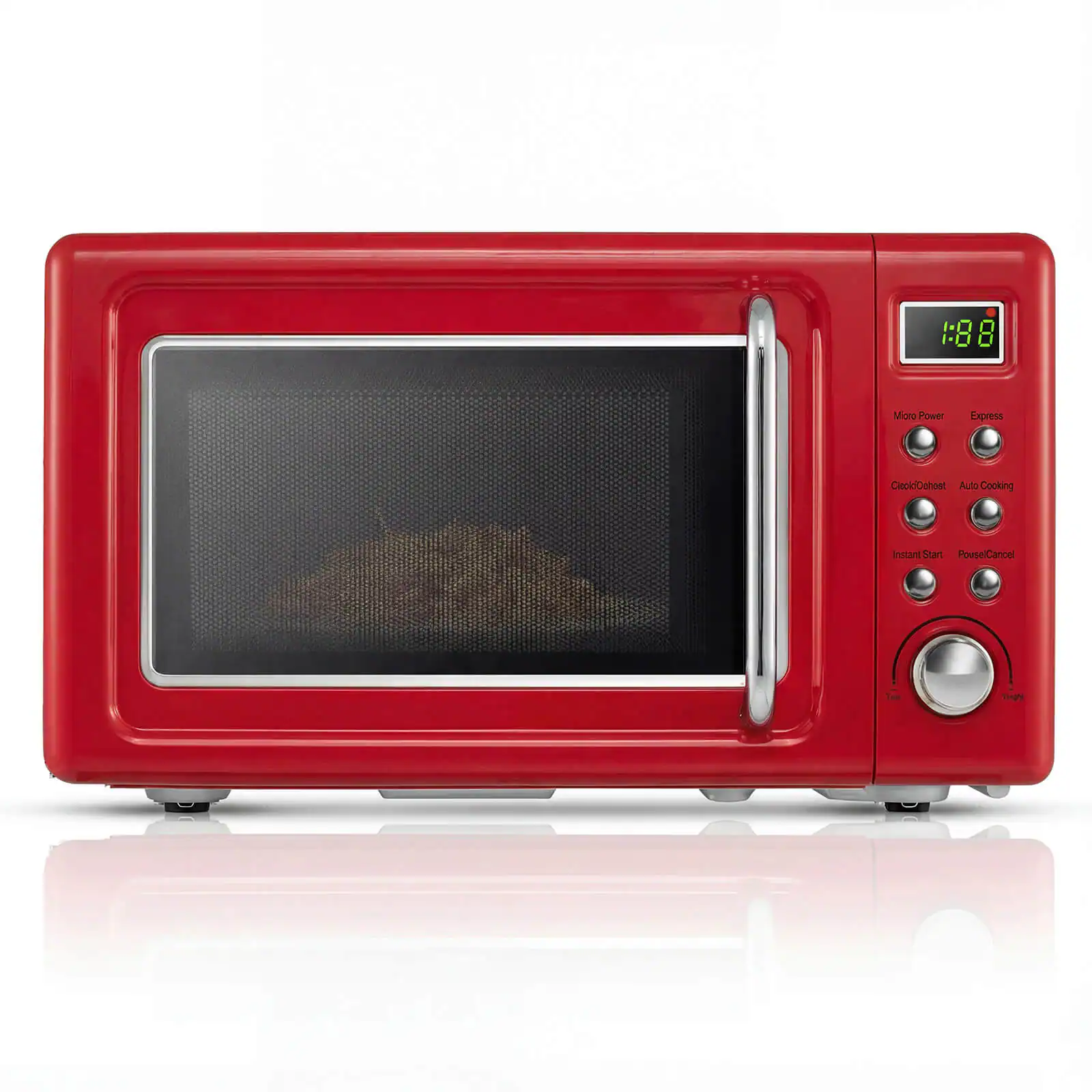 Costway - 0.7 Cu.ft Retro Countertop Microwave Oven 700W LED Display Glass Turntable - Red