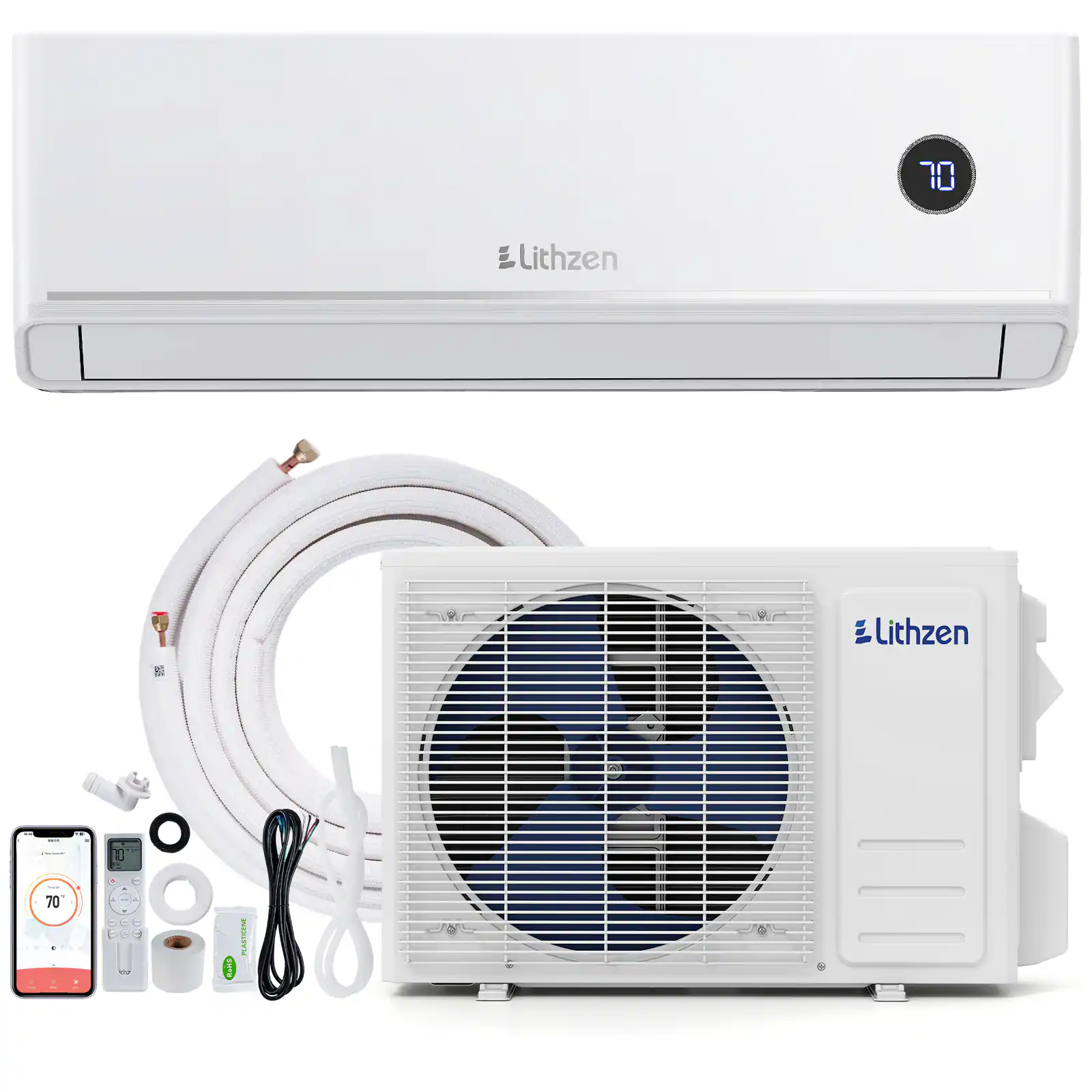 Lithzen - 12000 BTU Mini Split Air Conditioner & Heater, 115V 18.2 SEER2 Wifi Enabled - White