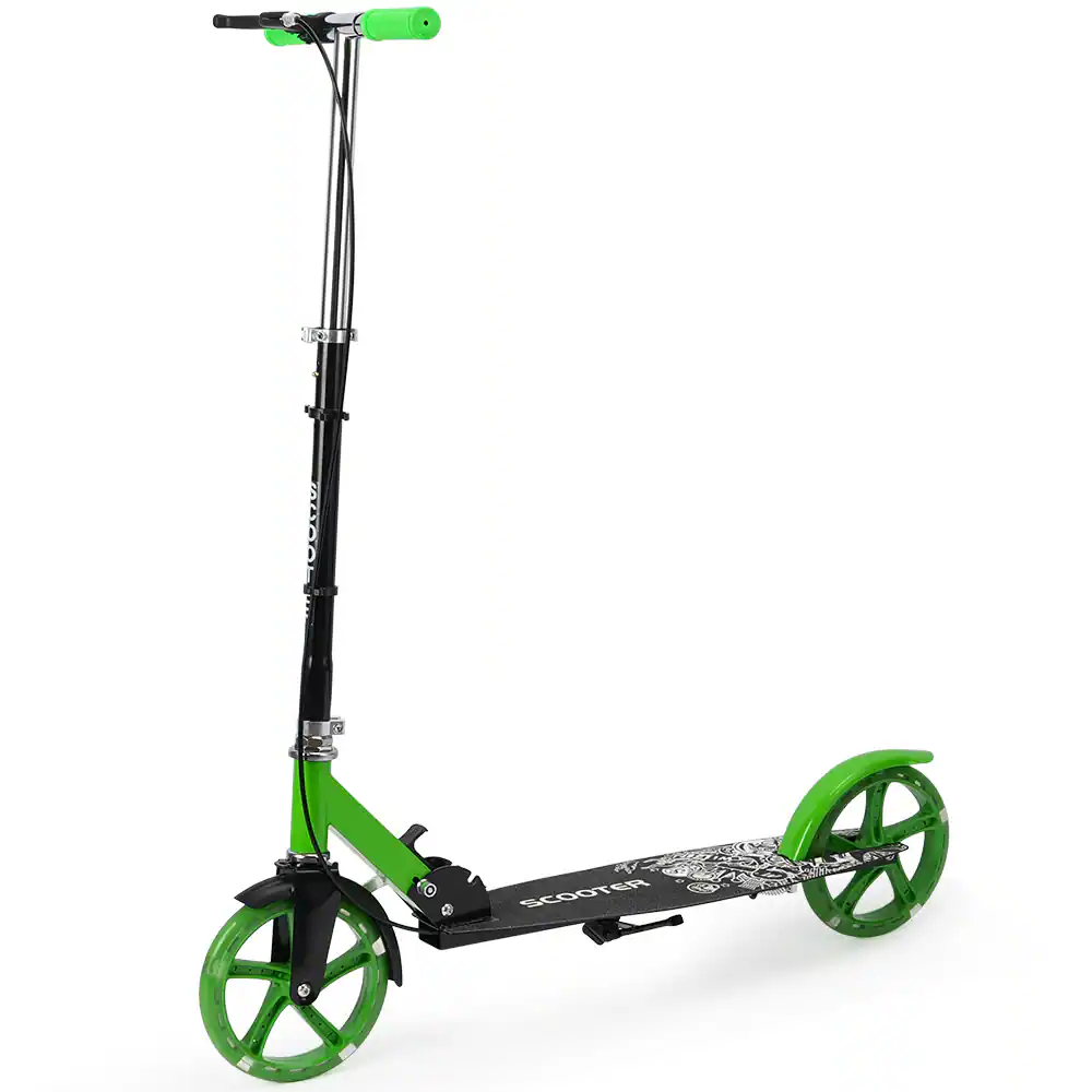 Topteng - Foldable Kick Scooter for Adult & Teen–8" Luminous PU Wheel,Dual Brakes,Anti-Slip Deck,Height Adjustable,Fit for Commute - Green