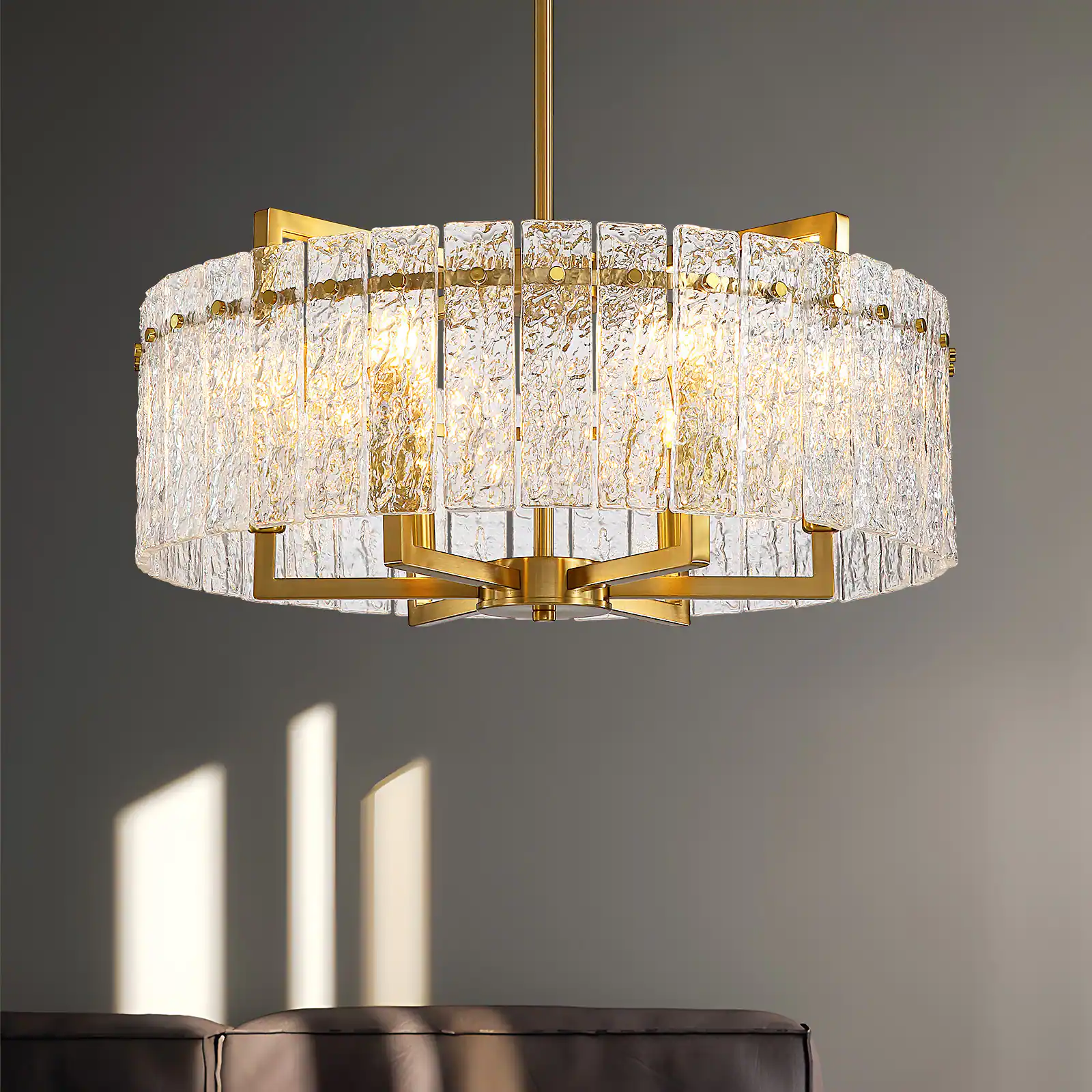 Siljoy - 26 Inch Luxury 6-Light Cracked Glass Crystal Chandelier Height Adjustable Suitable for Dining Room Kitchen and Foyer - Gold