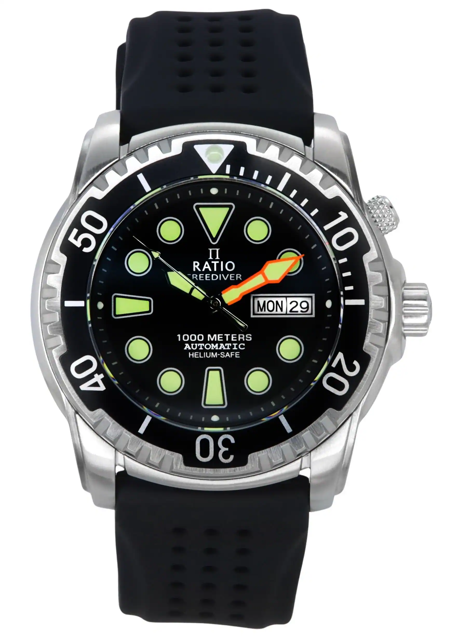 RATIO - FreeDiver Version 02 Helium Safe 1000M Sapphire Automatic Black Dial 1068HA90-34VA-BLK-V02 Men's Watch - Black/Silver