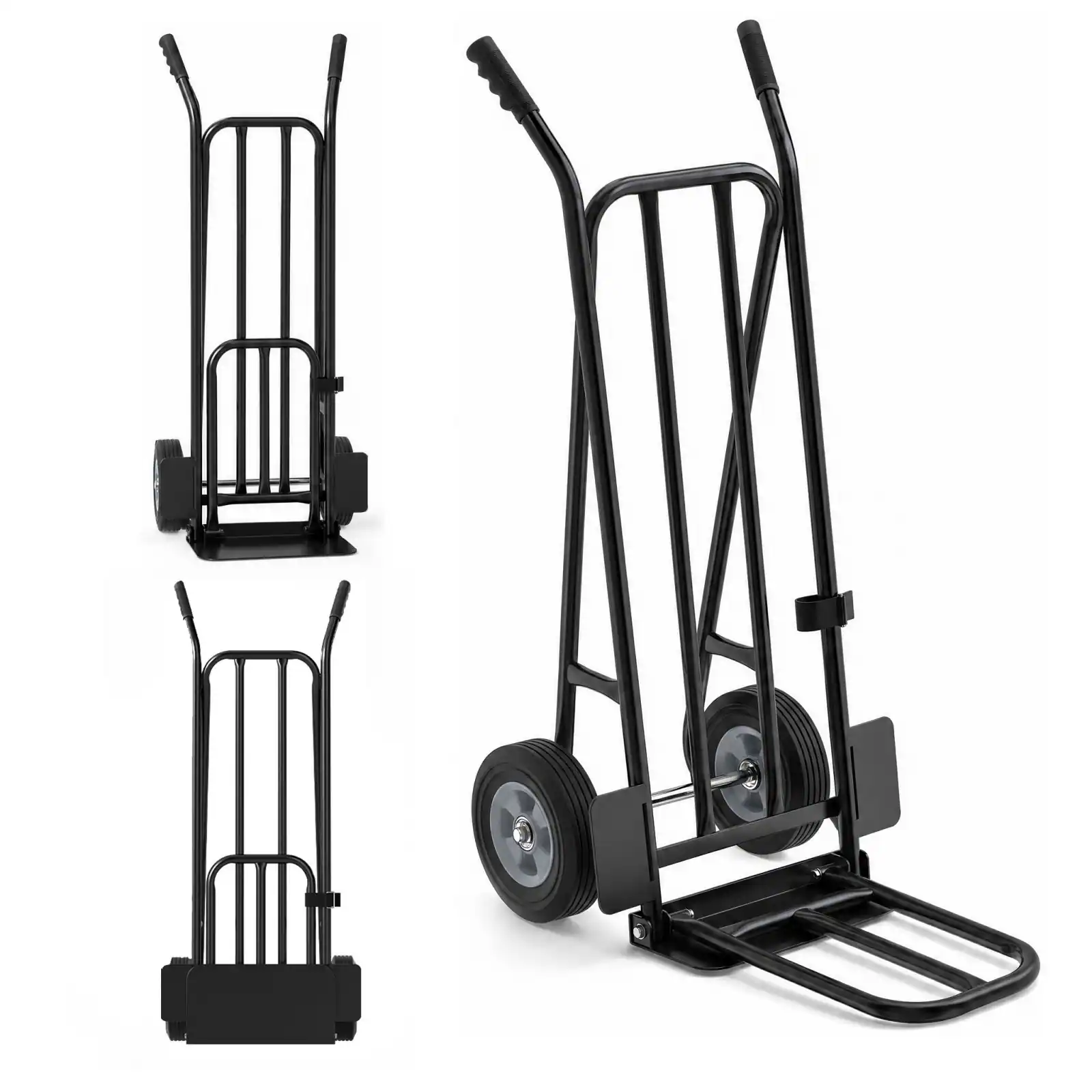 Costway - Folding Hand Truck Dolly 660 lbs Metal Moving Cart with Dual Nose Plates 8 Wheels - Black