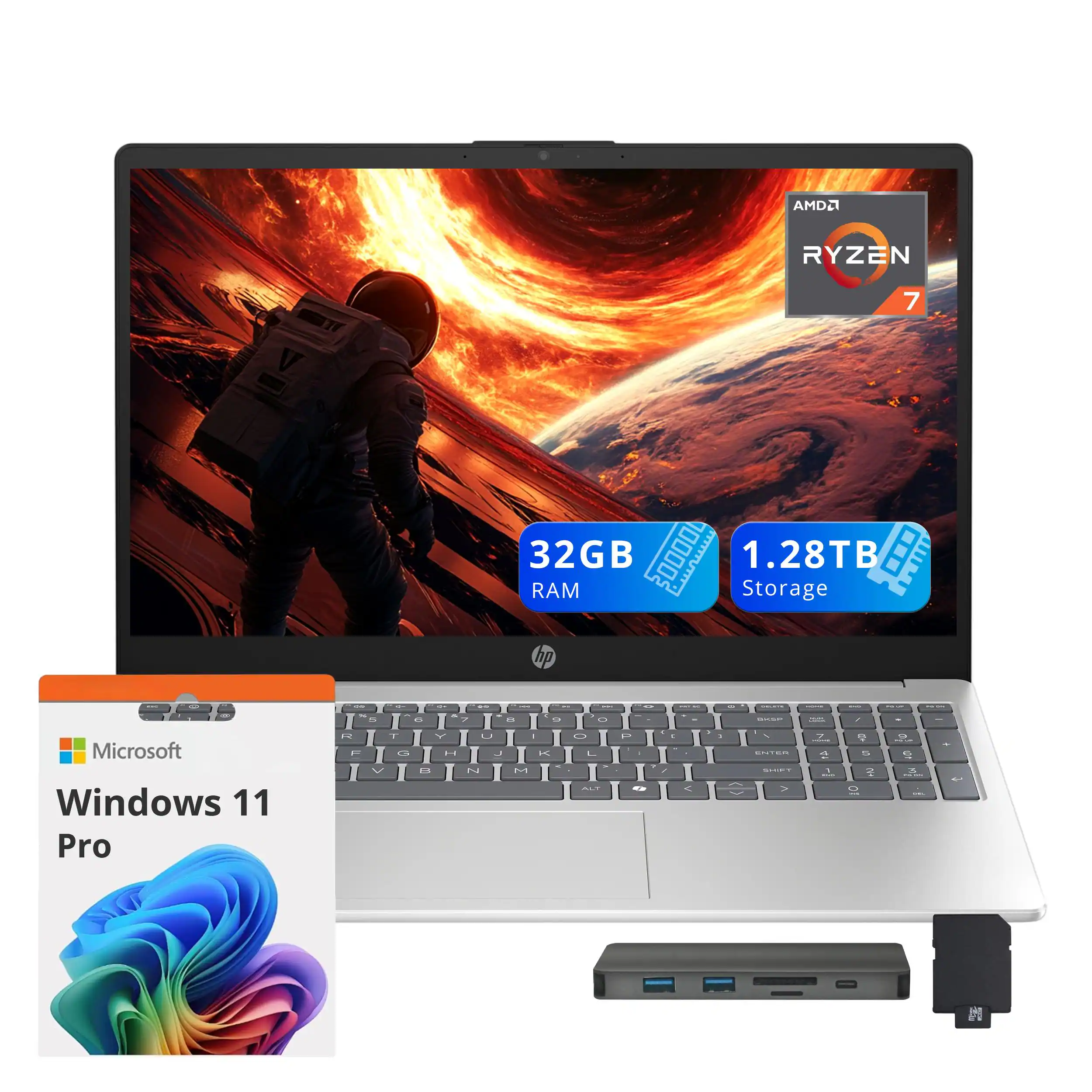 HP - Upgraded - 15.6" FHD Laptop,AMD Ryzen 7 5825U,32GB RAM,1TB SSD+288GB Dock Station,AMD Radeon Graphics,Wi-Fi 6,Win 11 Pro - Silver