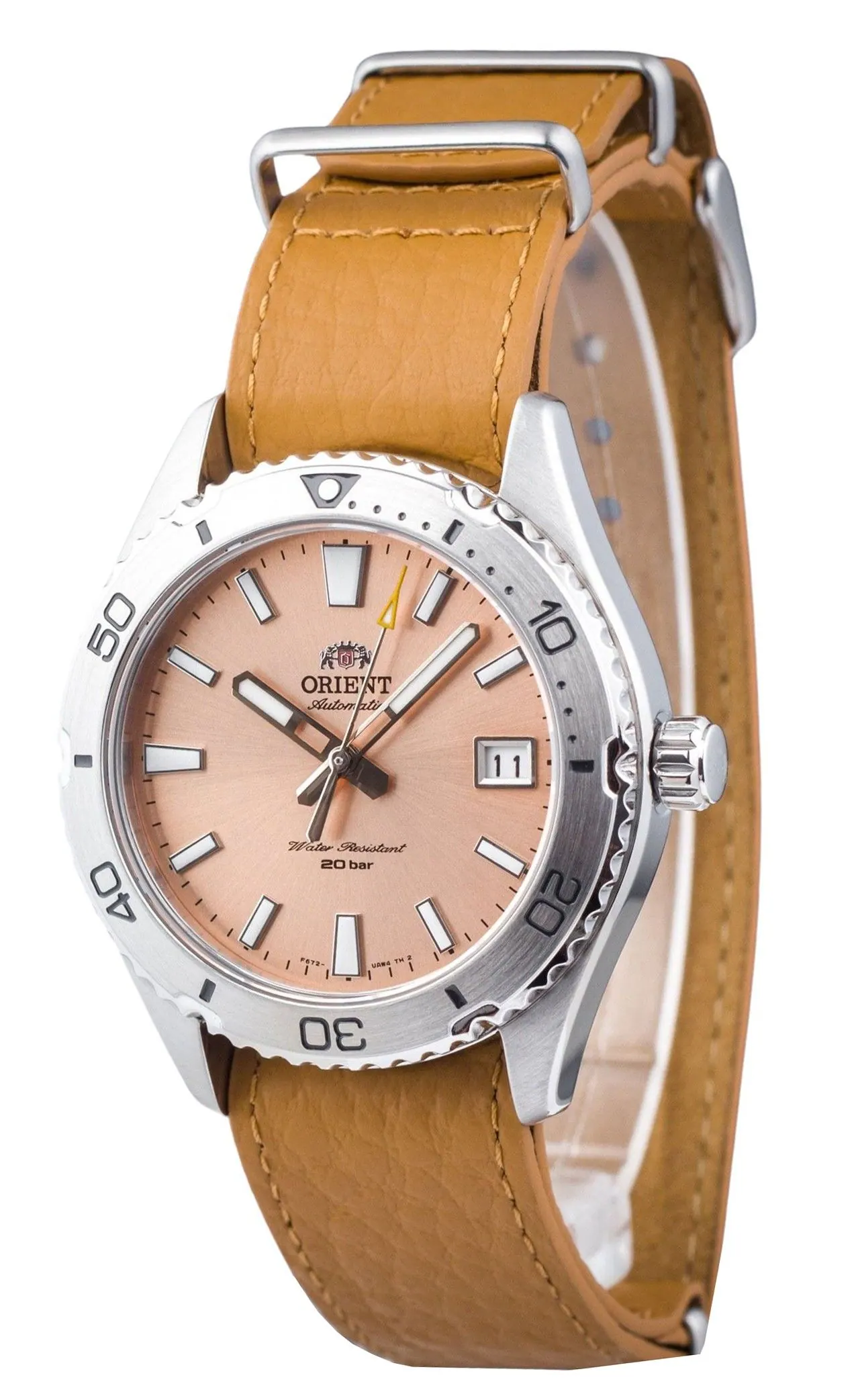 Orient - Sports Leather Strap Dial Automatic Diver's RA-AC0Q05P10B RA-AC0Q05P30B 200M Men's Watch - Apricot