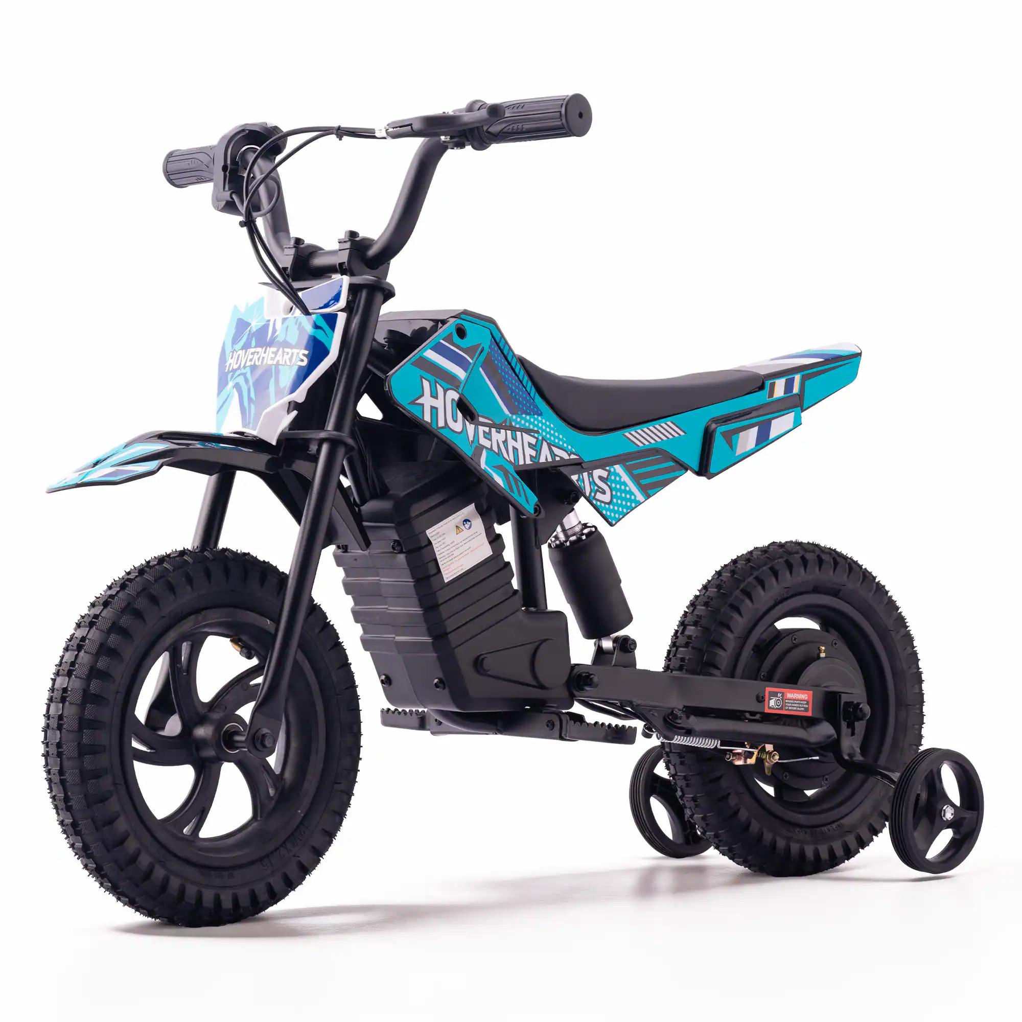 Hover Heart - Kids Electric Dirt Bike with Training Wheels, 24V Brushless Motor, 6.5 MPH Beginner Ride-On Motorcycle - 12.5 - Sky Blue
