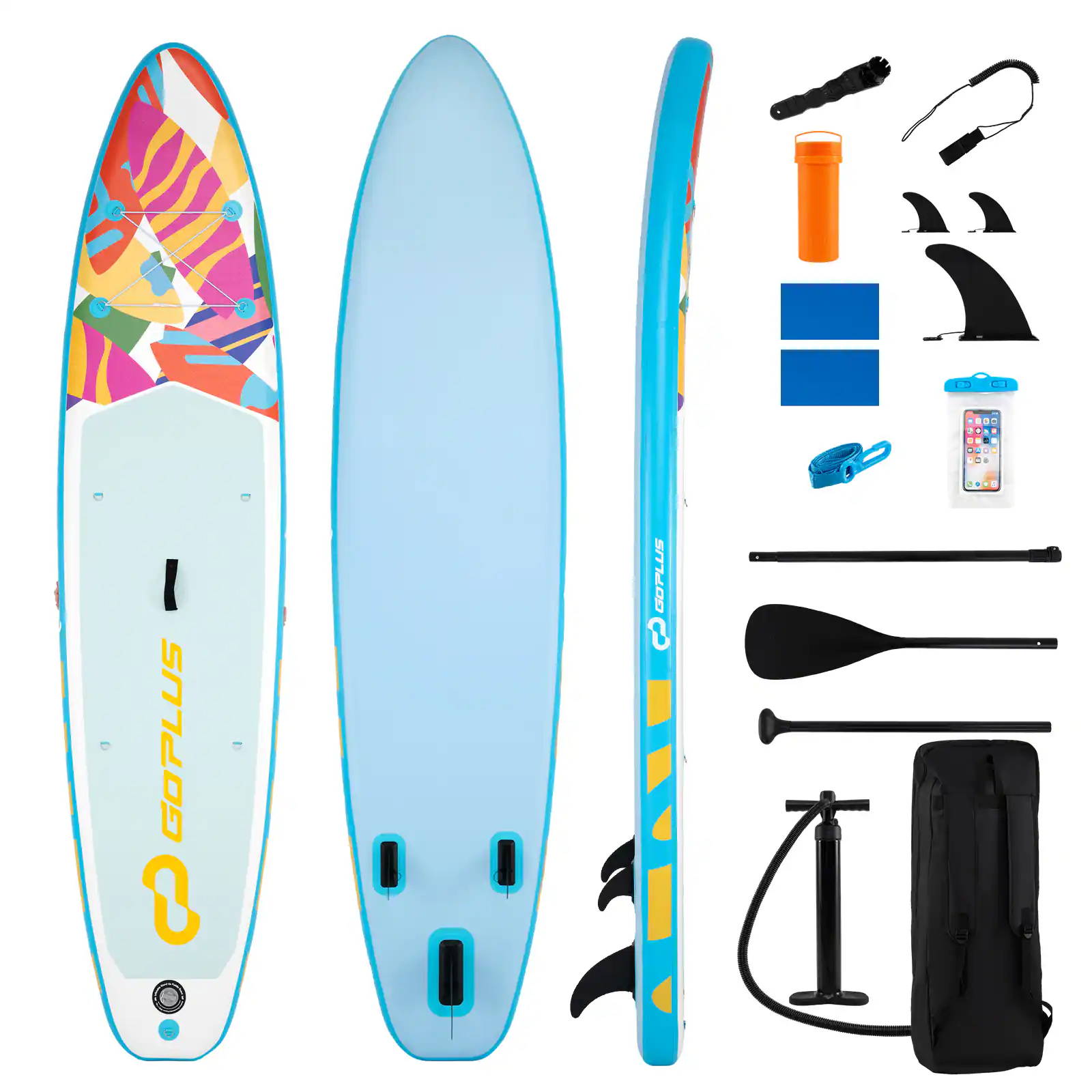 Costway - 11' Wide Inflatable Stand Up Paddle Board , Stable SUP for Adults and Youth - Blue+White