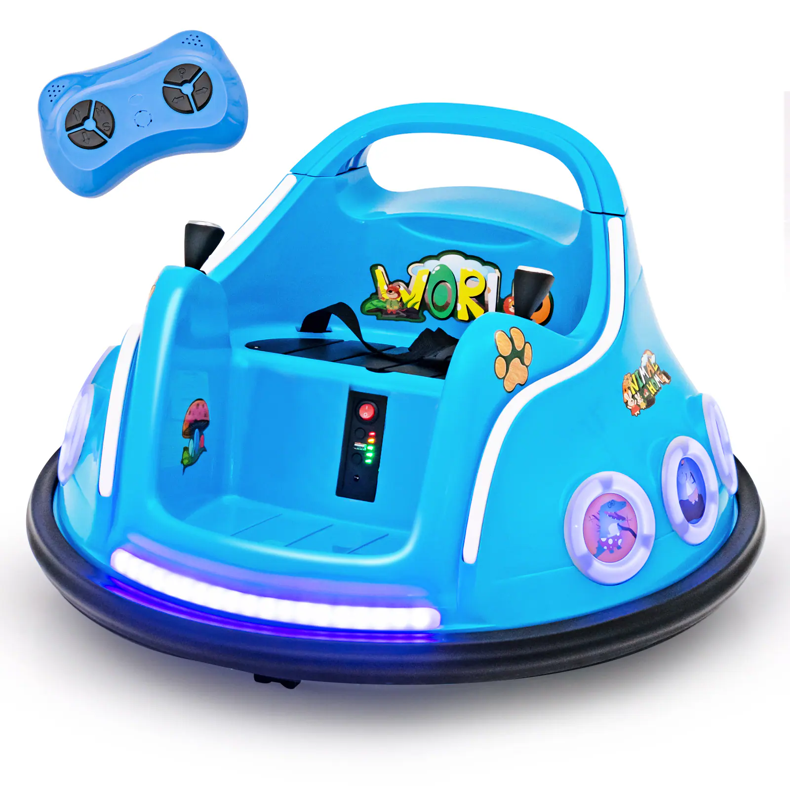 Costway - 12V Kids Ride on Bumper Car Remote Control w/ Flashing LED Light & Music - Navy