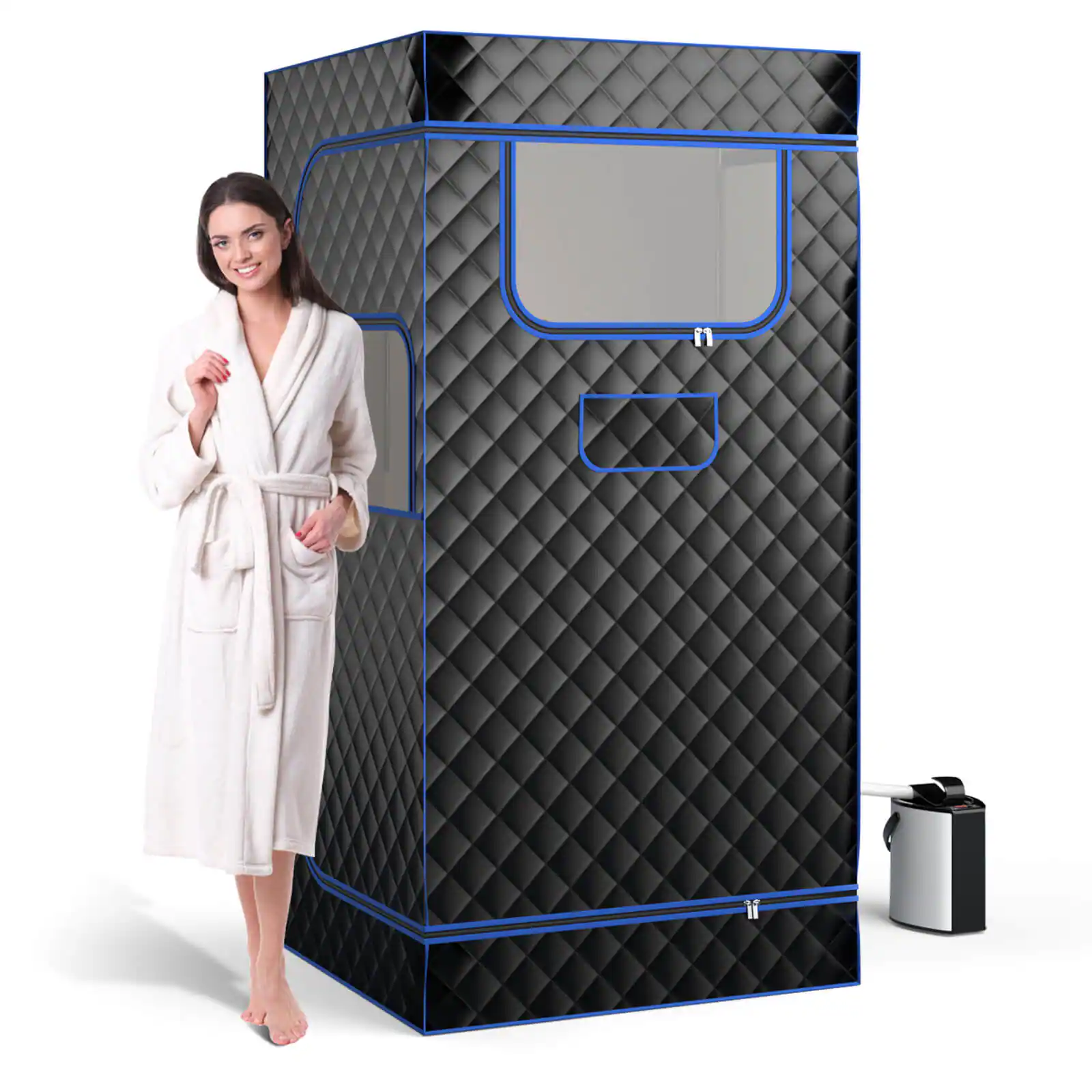 Costway - Portable Steam Sauna for Home Full Body Sauna Box with 3L Steam Generator - Black