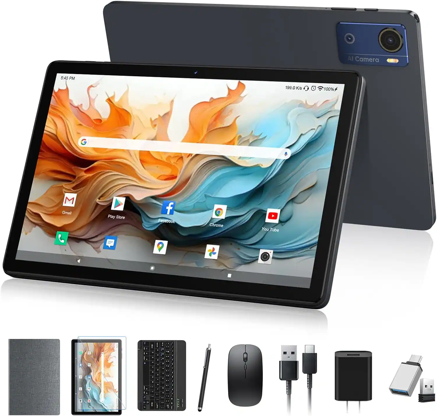 MEIZE - Android 16 Tablet 10.1 Inch 2026 Newest, Tablet with 12GB RAM + 64GB ROM, AI Gemini, 2 in 1 Tablets with Keyboard - Gray