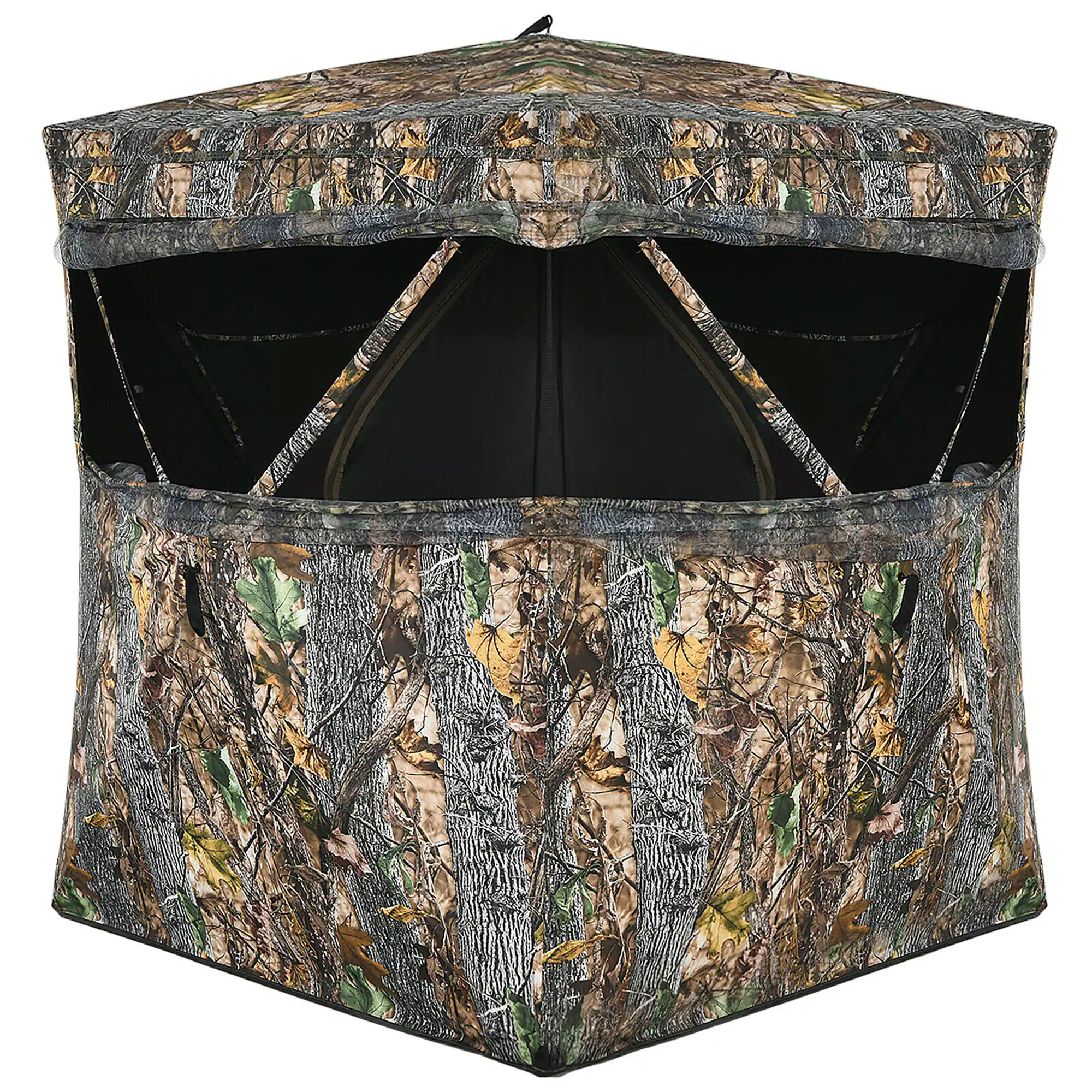 Gymax - 3 Person Portable Hunting Blind Surround View Pop-Up Tent w/ Slide Mesh Window - Camouflage