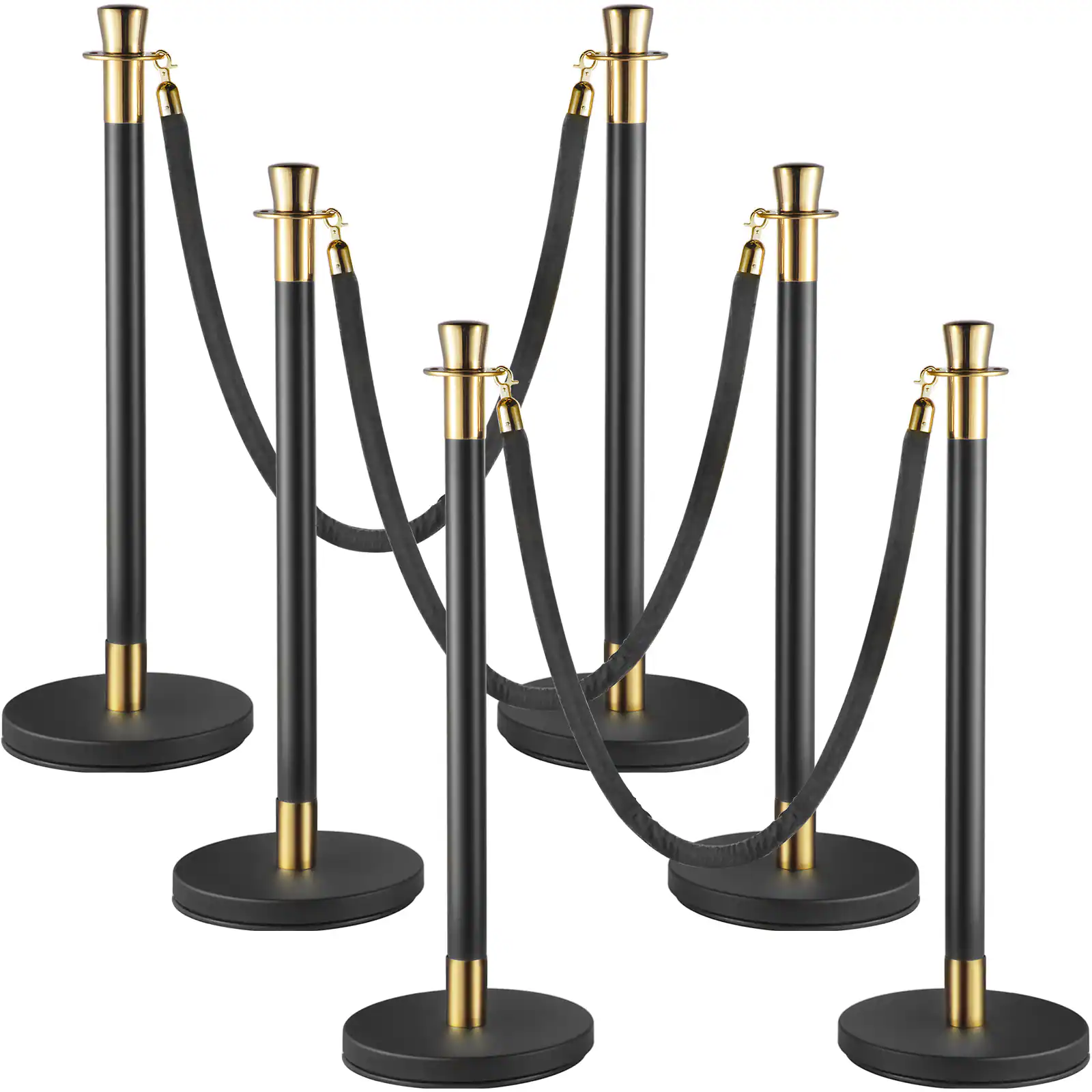 VEVOR - Crowd Control Stanchion, Set of 6 Pieces Stanchion Set, Stanchion Set with 5 ft/1.5 m Black Velvet Rope - Black,Gold