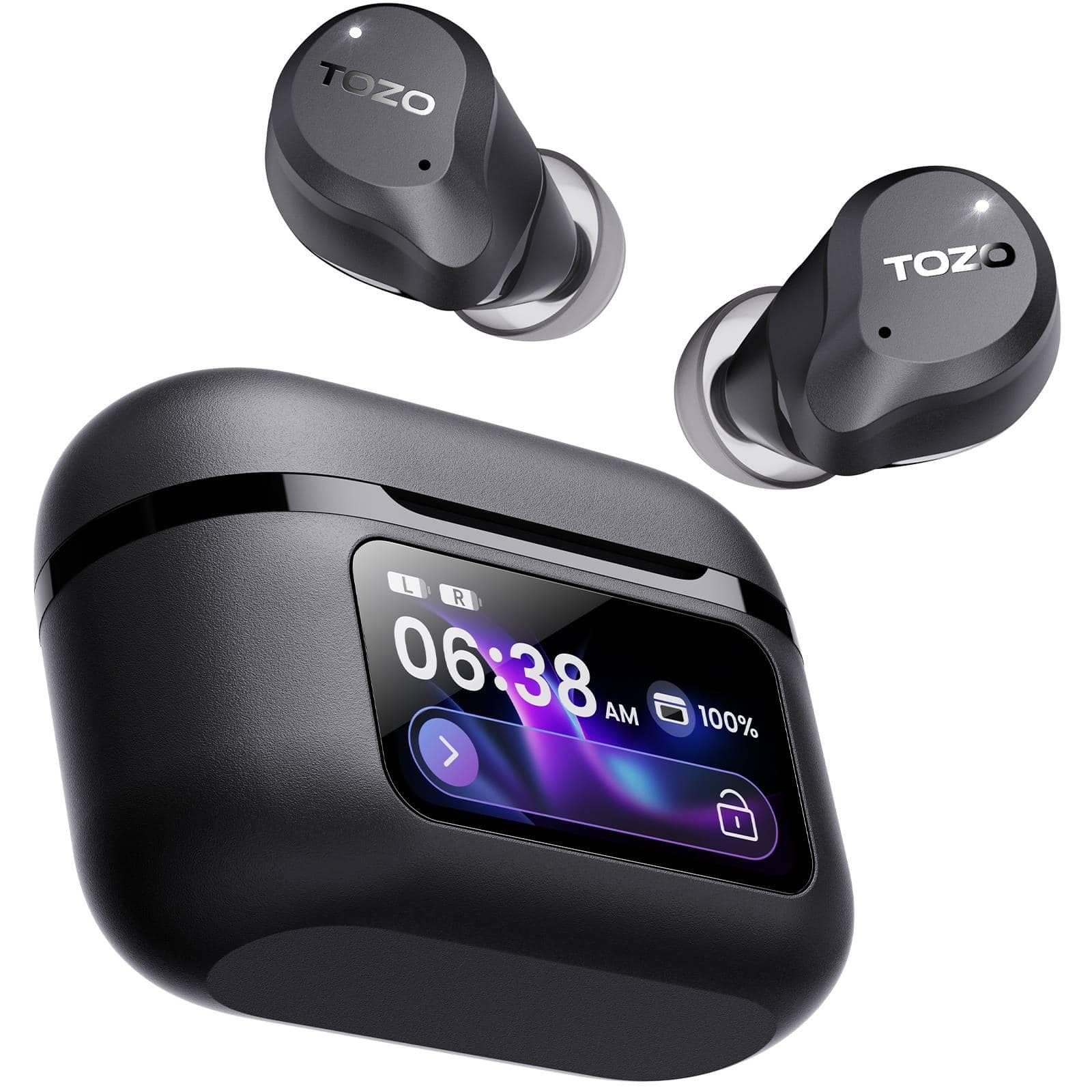 TOZO - Ai Translation ANC+ENC Wireless Earbuds, 60H, Hi-Res Stereo Bass+, Comfort‑Fit, Clear Calls, Bluetooth 6.0 Headphones - Black