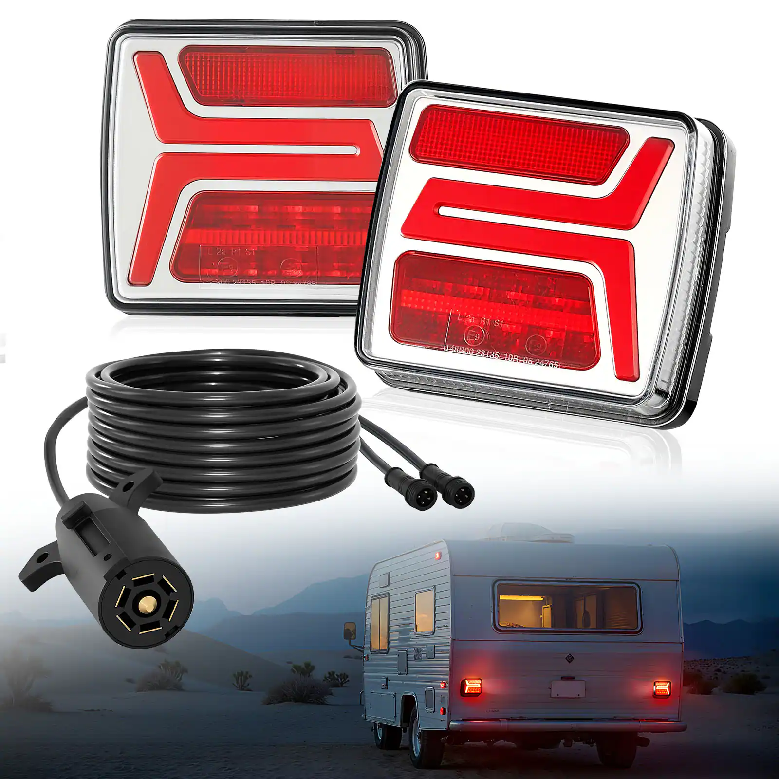 VEVOR - Trailer Lights, 2PCS 12V Square Magnetic LED Trailer Tail Lights Kit with Stop Brake Turn Tail License Lamp - Red + white + black
