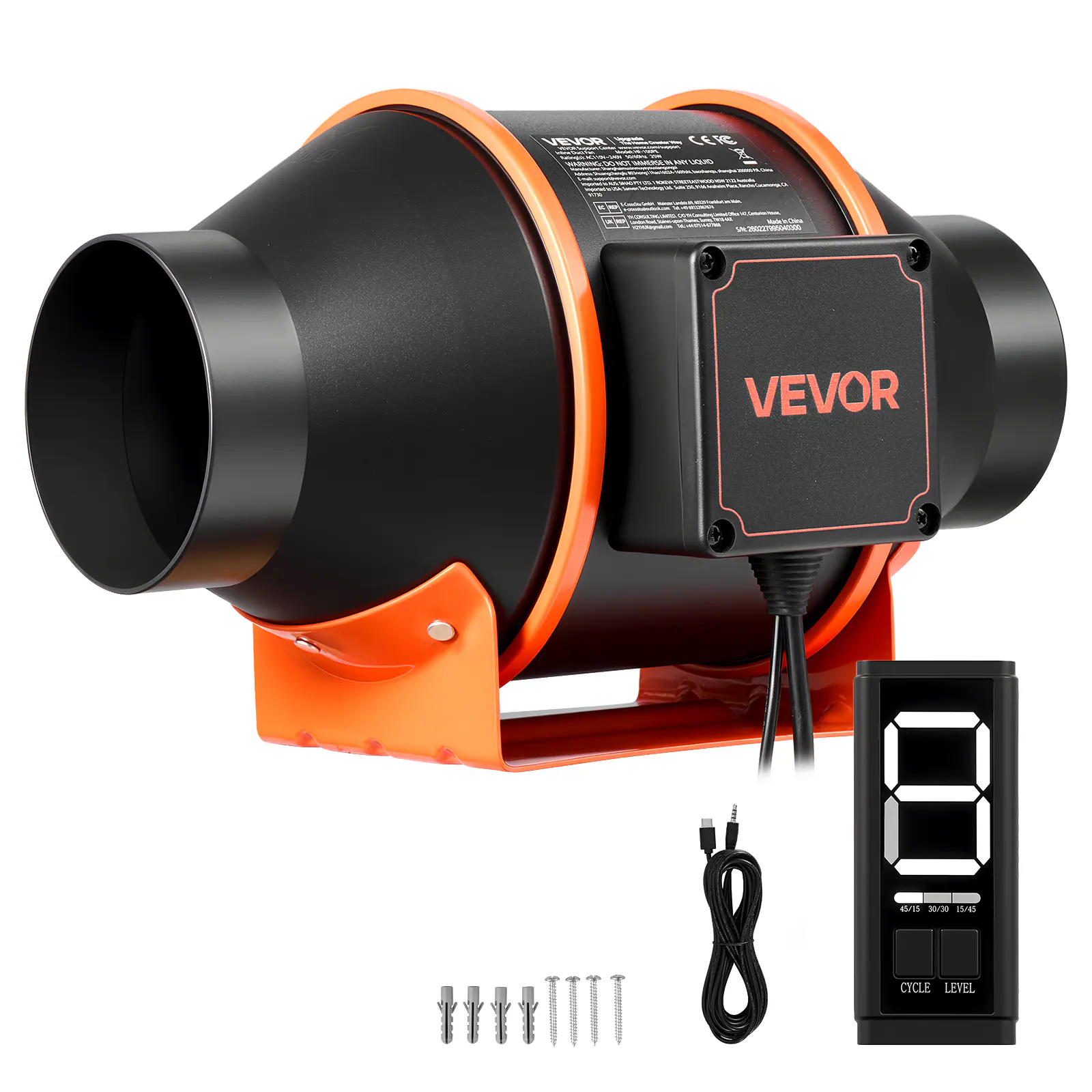 VEVOR - Inline Duct Fan, 205 CFM 4 inch EC Motor Ventilation Fan with 3-Speed Circulation, 10-Speed PWM Controller - Black